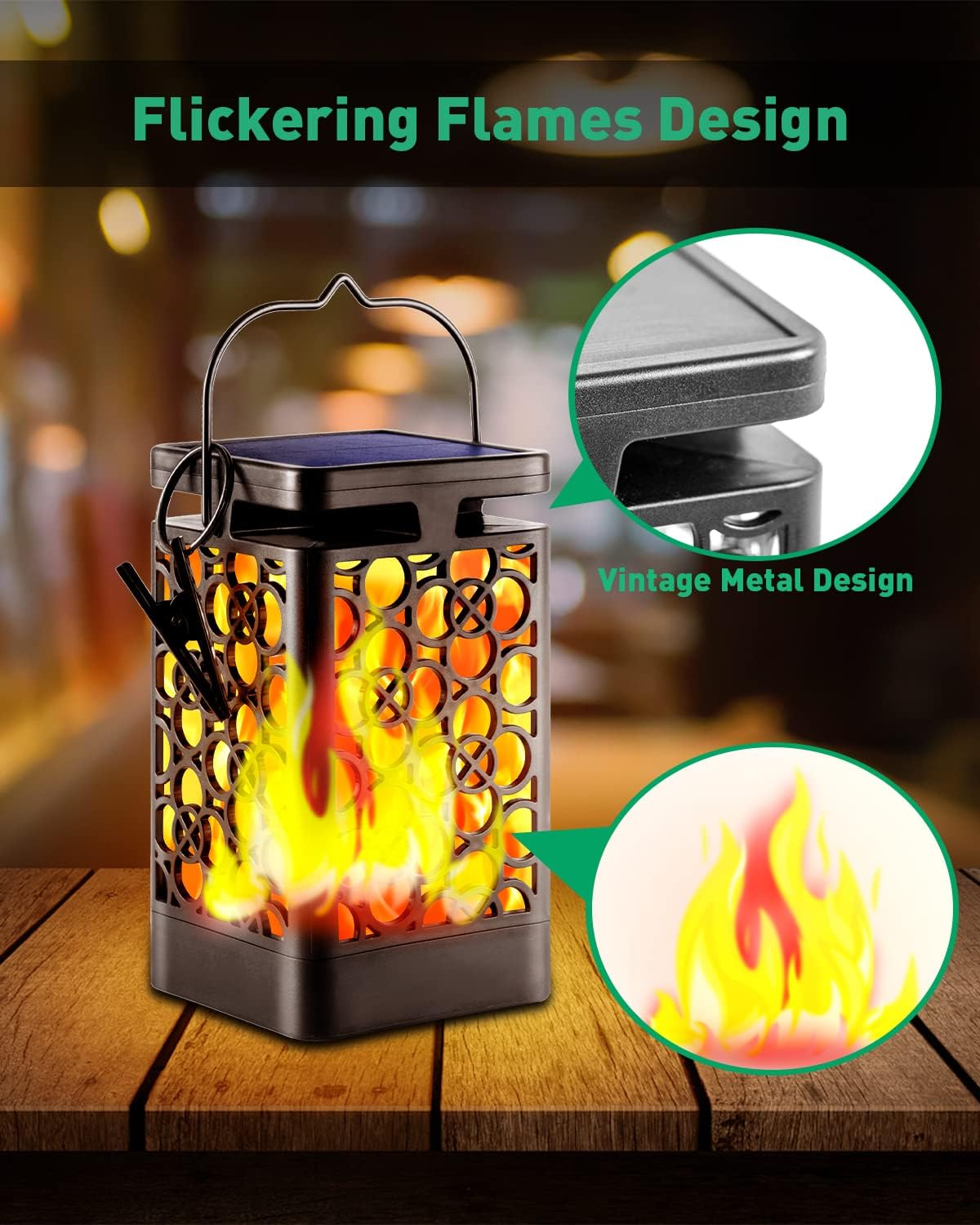 Hanging Solar Lights Outdoor, 2 Pack Flickering Flame Solar Lantern Outdoor Vintage Waterproof Hanging Lanterns Decorative Lighting for Table Patio Garden Yard