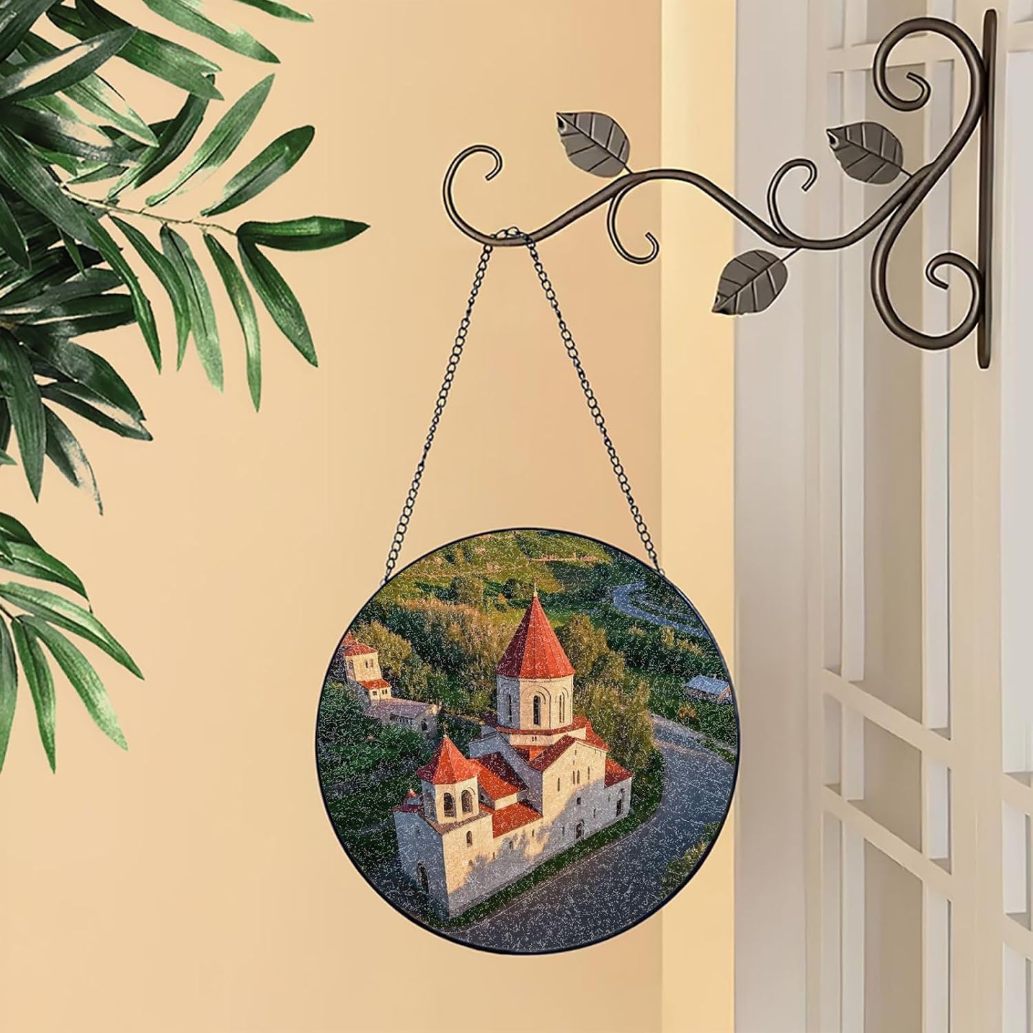 Stained Glass Window Hanging 12in Window Suncatcher Glass Panel with Metal Chain Armenian Church Sun Catchers Wall Art Home Decor Gift for Women Mother's Day