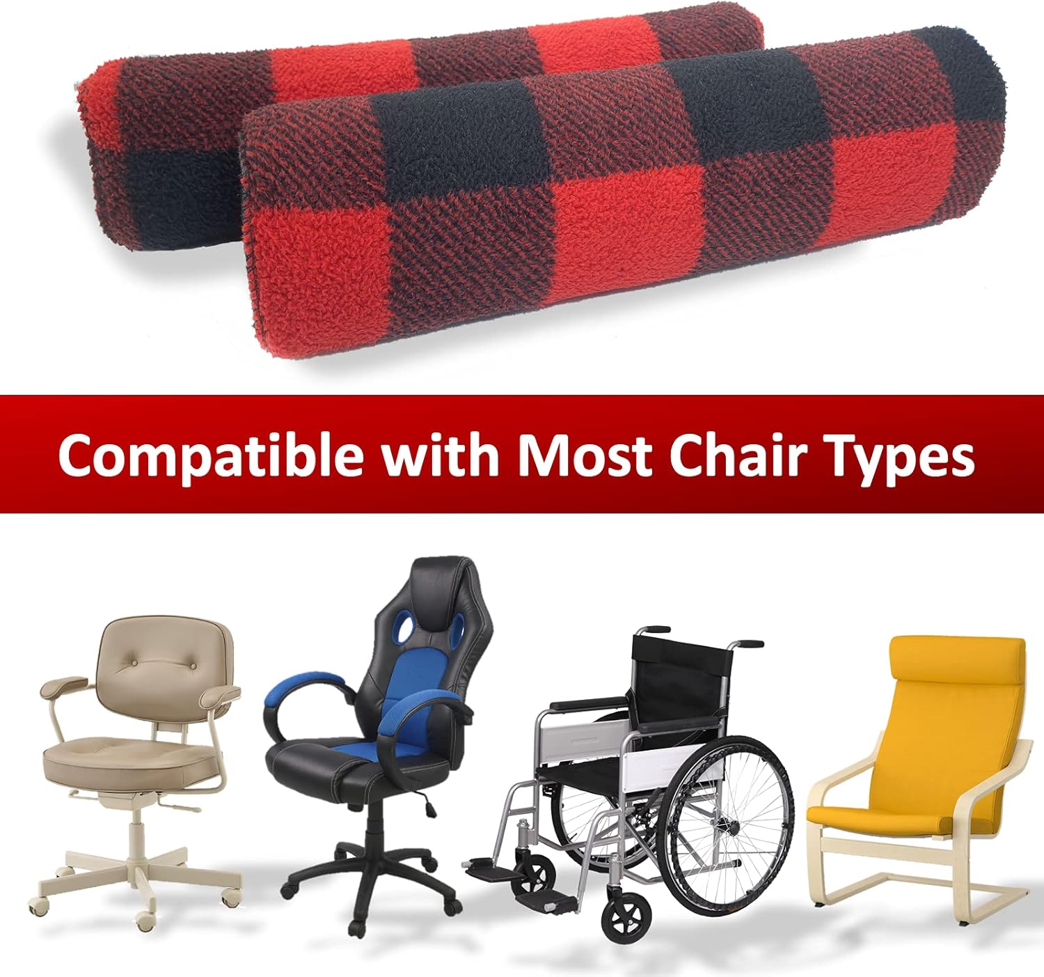 We&Life Wheelchair Armrest Pads (Pair, Red/Black, 13 inches)-Wheelchair Cushions for Seniors & Adults | Arm Rest Padded Cover | Armrest Covers for Office & Transport Chair & Mobility Scooter : Everything Else