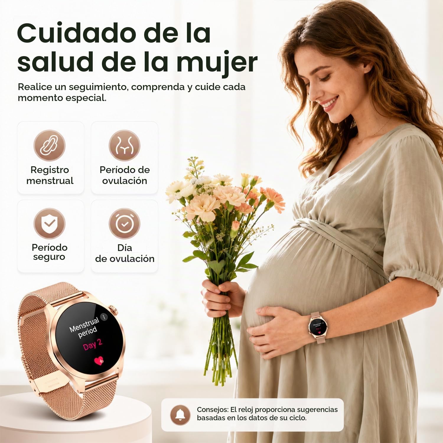 Reloj Inteligente Mujer con Llamadas Bluetooth, 1.27" Smartwatch con Podómetro/Pulsómetro/Monitor de Sueño, 100+ Modos Deportivos Smart Watch, IP68 Pulsera Actividad para Android iOS, Rosa Oro