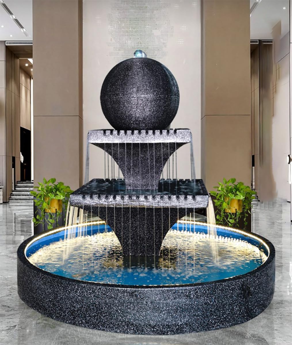 Contemporary Tiered Sphere Water Fountain with LED Lights – Large Indoor/Outdoor Decorative Water Feature for Home, Garden, or Lobby(81088+2673)