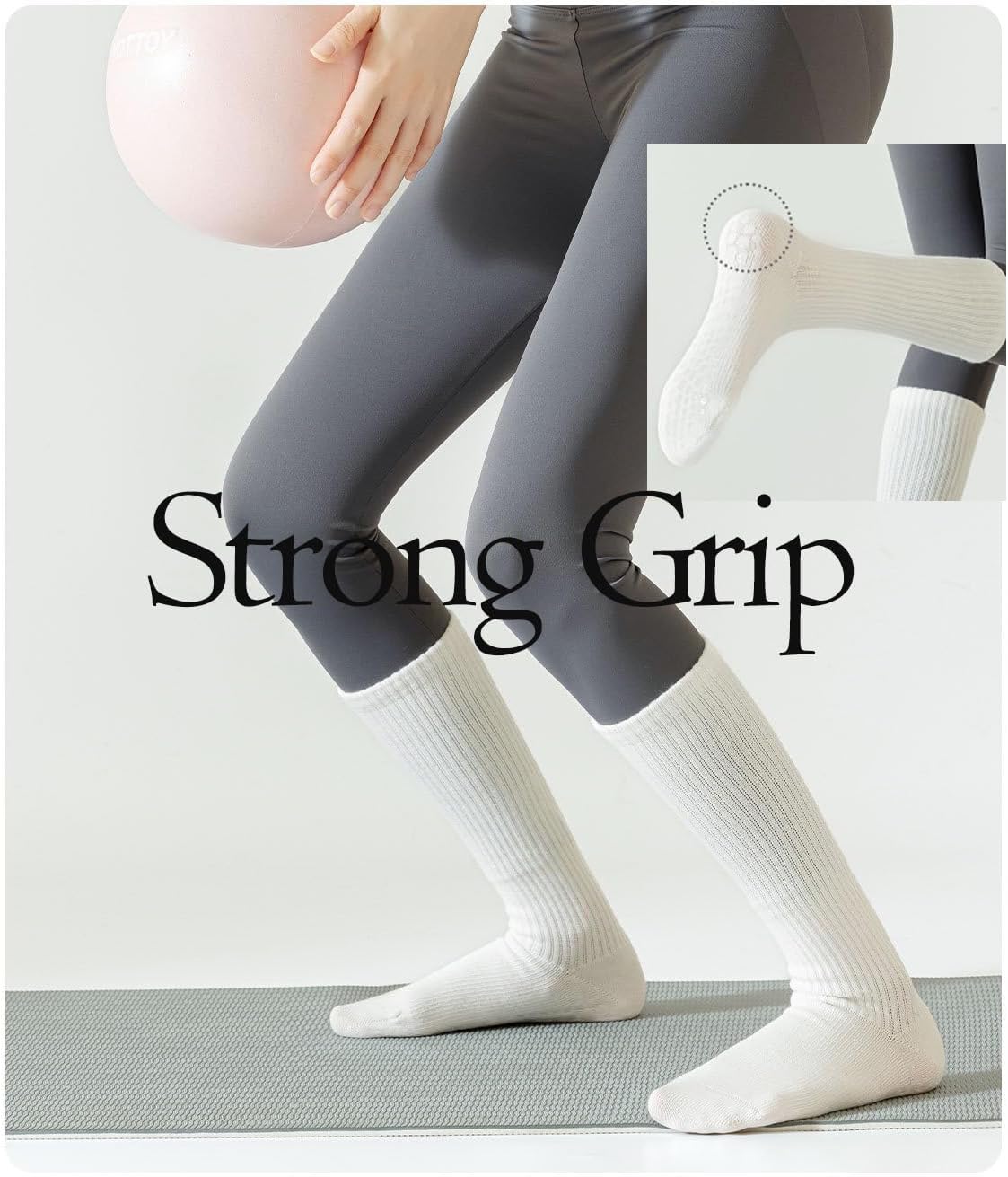 Pilates Grip Socks for Women,Yoga Slouchy Socks with Grips for Barre Workout-Long Scrunch Non Slip Socks - Image 5