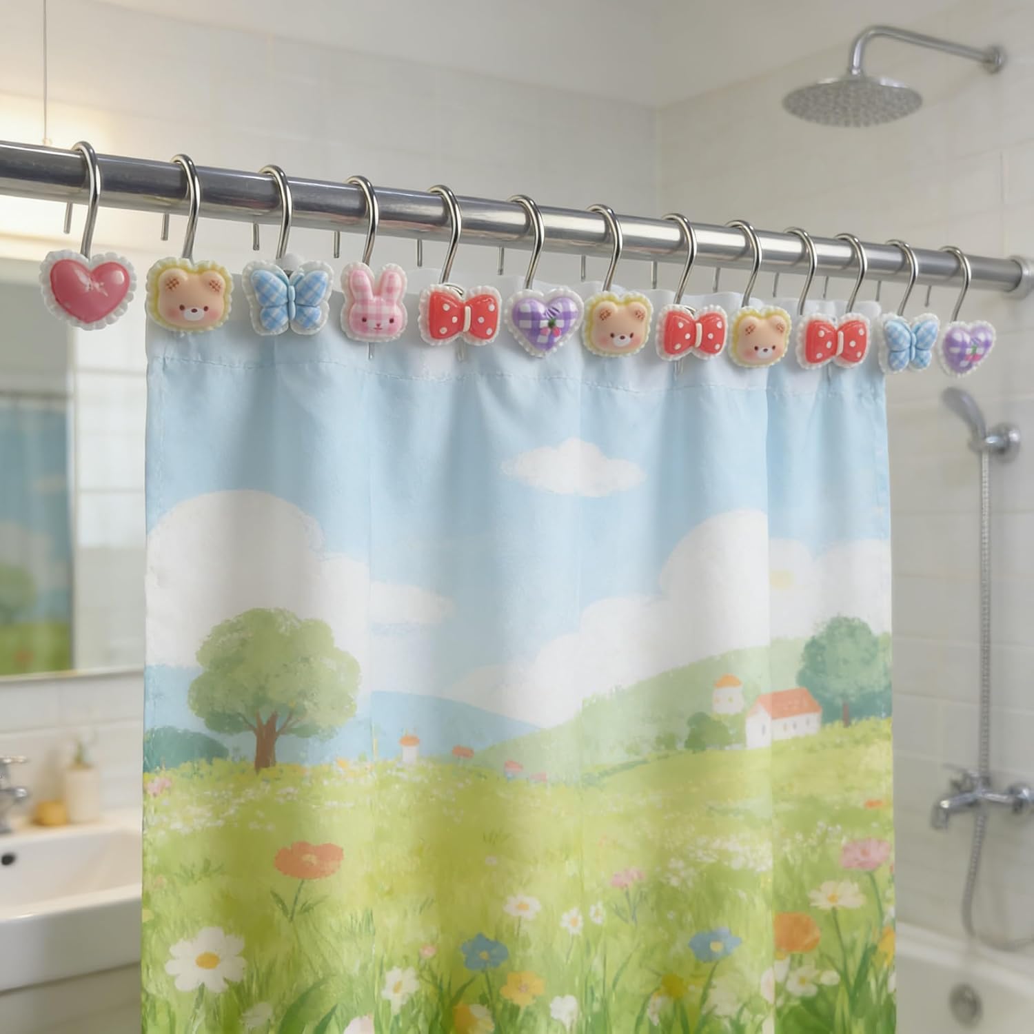 Wehome Butterfly and Rabbit Shower Curtain Rings Set of 12 Butterfly with Rabbit Shower Curtain Rings Set of 12