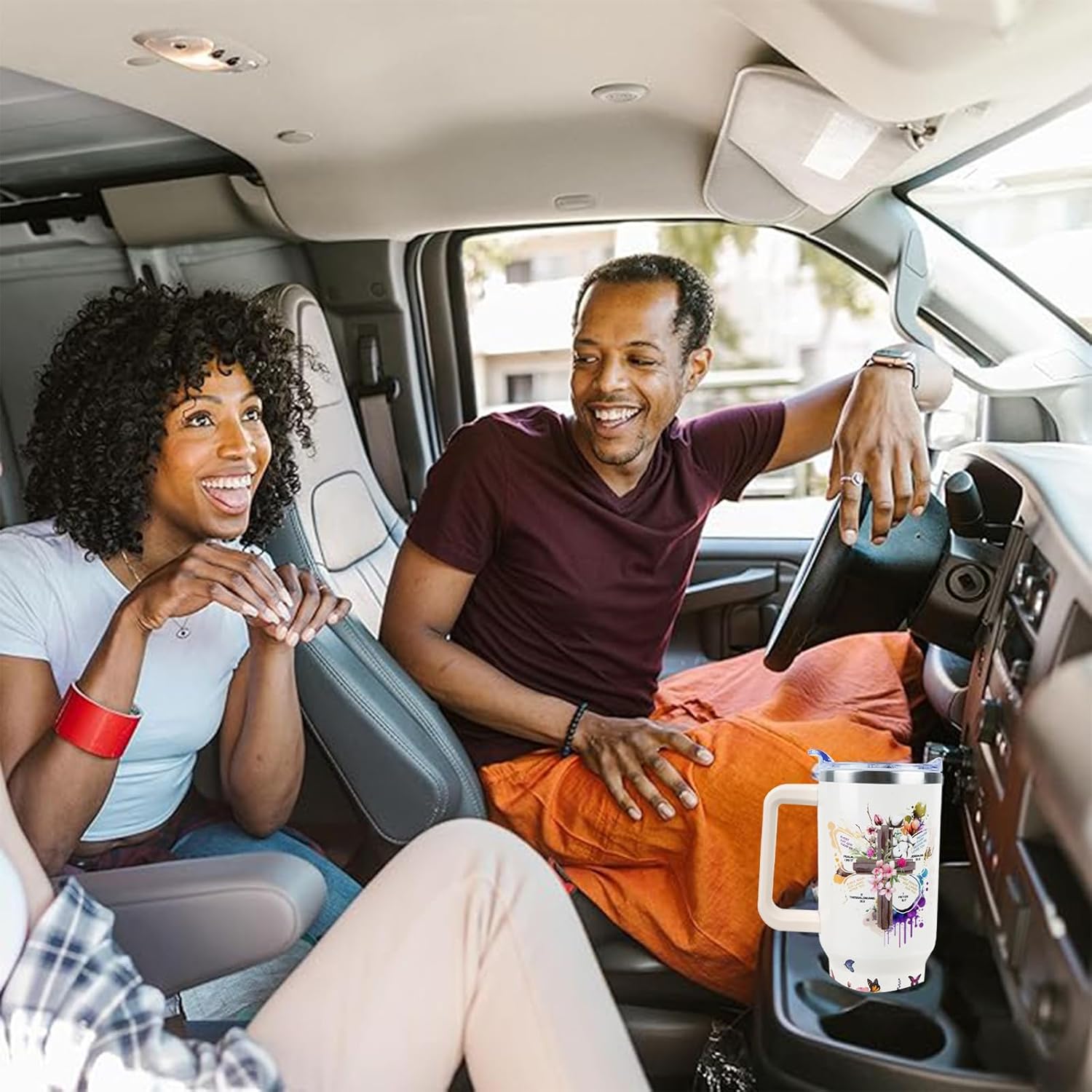 Butterfly Tumbler 40 oz Tumbler with Handle and Straw Lid Leak Proof - Butterfly Coffee Travel Mug with Handle Insulated for Hot and Cold Drink Ice - Christmas Birthday Gifts for Women Cup - Image 5