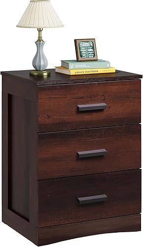 WLIVE Mesita de noche de madera con 3 cajones, mesa auxiliar de cama para dormitorio, sala de estar, dormitorio, mesita de noche minimalista