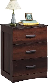 WLIVE Walnut Nightstand with 3 Drawers, Narrow Bedside Table