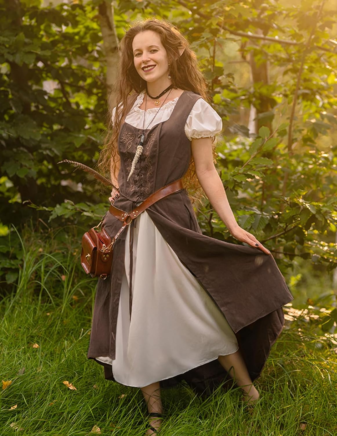 Scarlet Darkness Renaissance Dress Women Pirate Halloween Witchy Cosplay Overdress with Pockets - Image 3