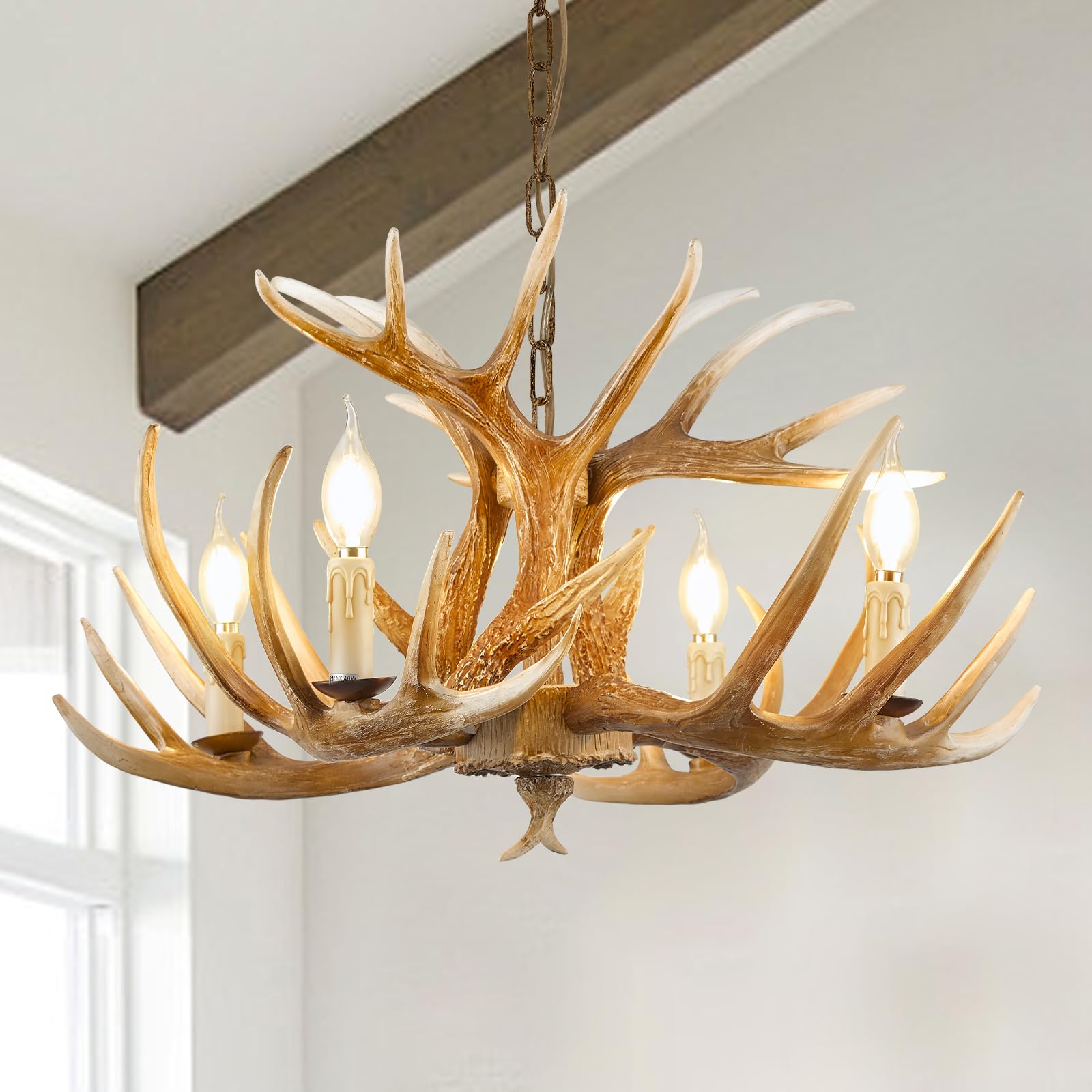Fayelight Deer Antler Chandelier Lighting,Small Rustic Farmhouse Chandelier Light Fixtures for Dining Room Living Room Kitchen Island Bedroom Entryway