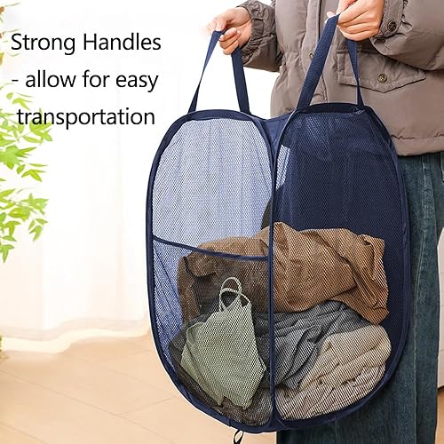 Miniatura 3 de Cestas plegables de malla para la ropa sucia, cesta portátil para ropa sucia, cestas de almacenamiento plegables (azul, paquete de 2)