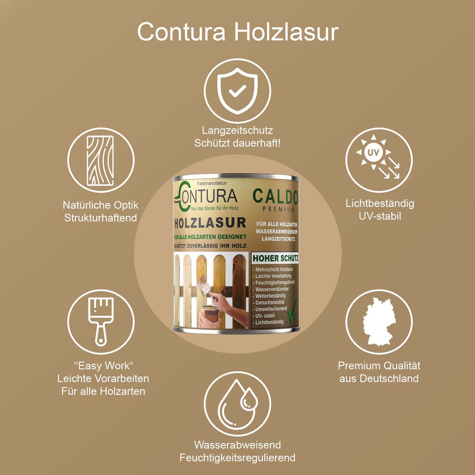 Holzlasur Dickschichtlasur 2,5 Liter Set mit Pinsel 2in1 Dauerschutzlasur Holzschutz Lasur (07 Kiefer-Pinie)