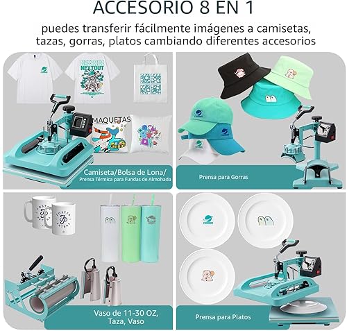 Miniatura 2 de Prensa de calor de 15 x 15 pulgadas, máquina de prensa de calor 8 en 1 con accesorio de vaso de 30 onzas, máquina de sublimación profesional