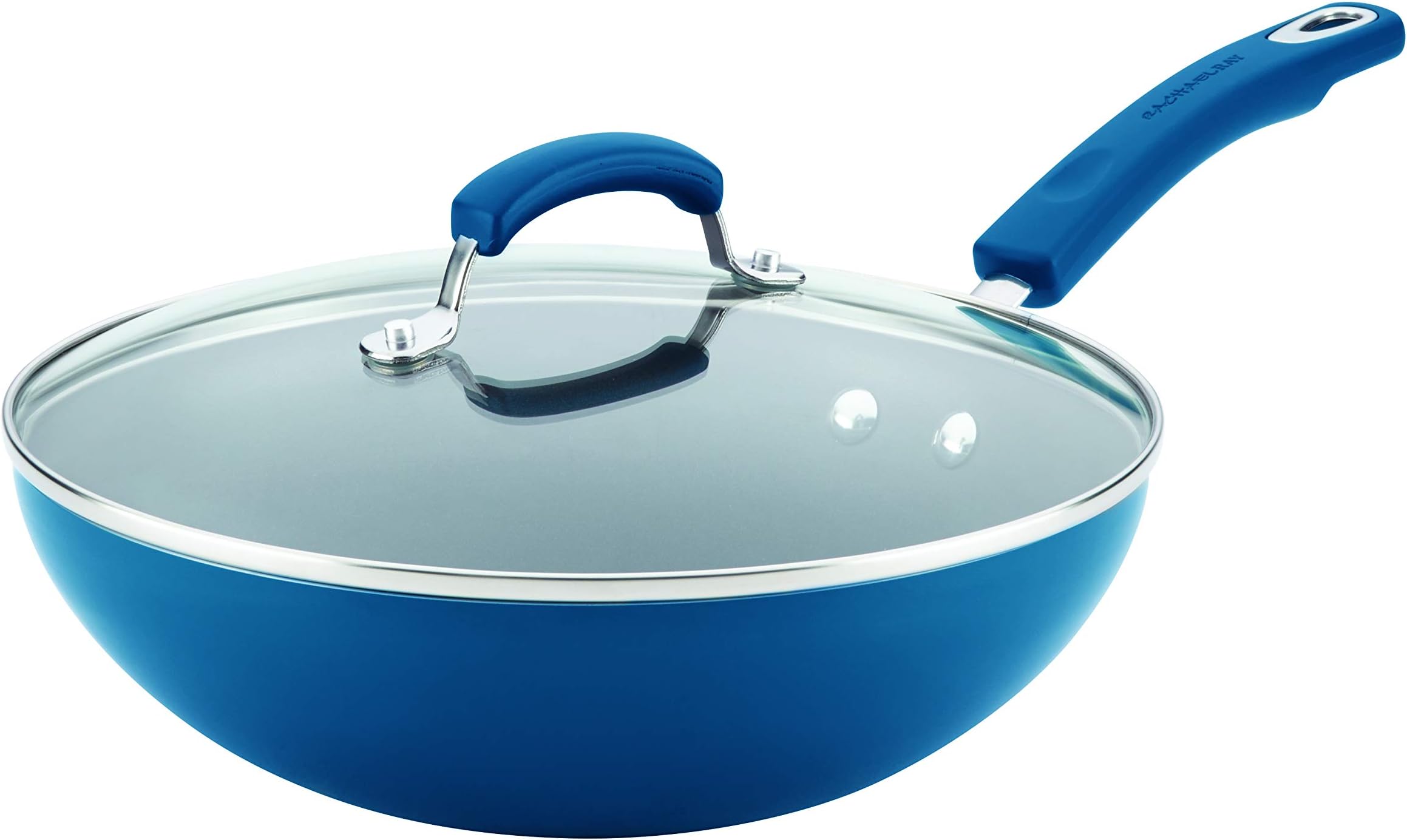 Rachael Ray Brights Nonstick Wok/Stir Fry Pan/Wok Pan with Lid - 11 Inch, Marine Blue Gradient