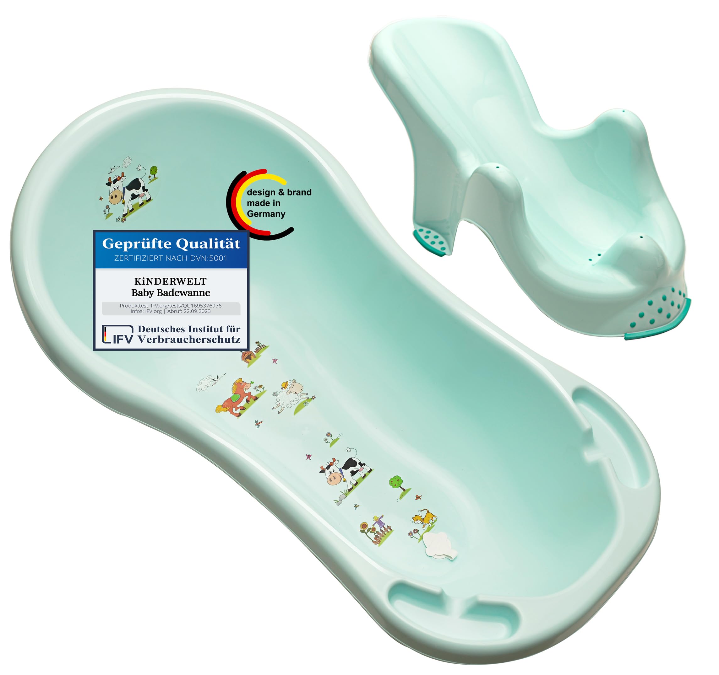 KiNDERWELT Baby Bath Tub, 100 cm, Funny Farm Design, BPA-Free, Bathing Bath for Babies and Newborns, Aqua