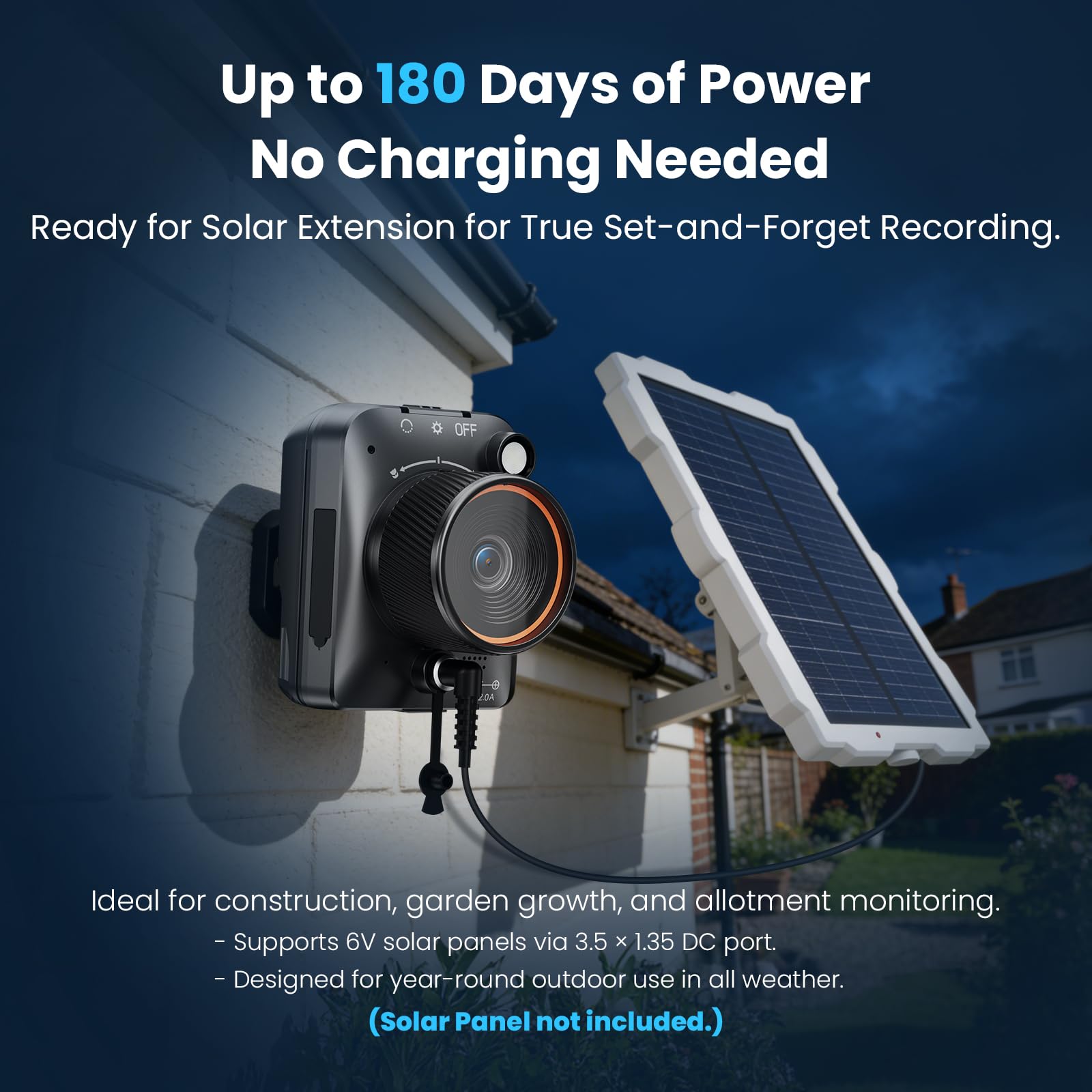 Zeitraffer Kamera 1296P 48MP Baustellenkamera, 6-Facher Digitalzoom 180 Tage Aufnahme Timelapse Camera mit LED-Licht, Time Lapse Kamera für Baustellen, Gartenarbeit, Pflanzen, Kochen (64GB-Karte)