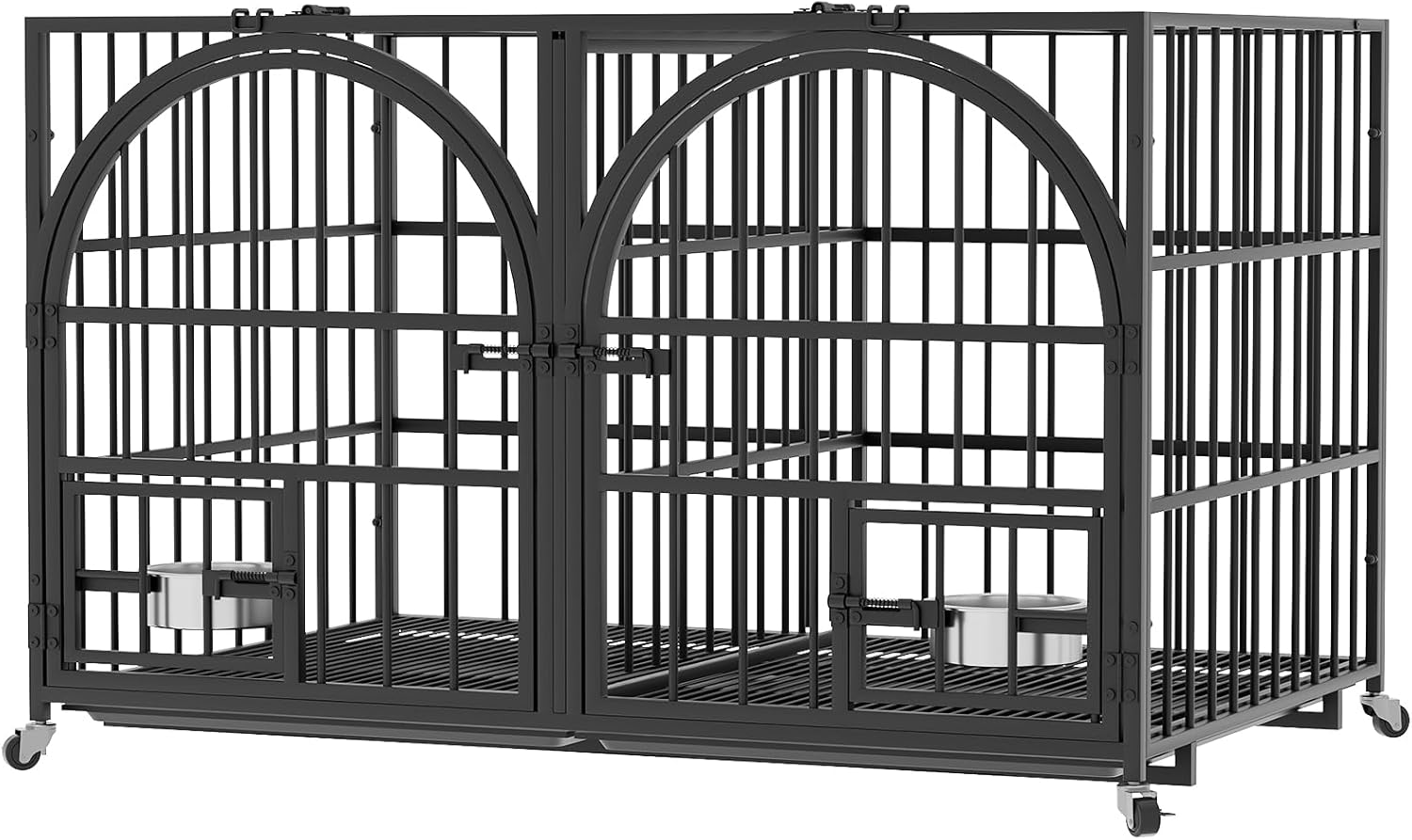 Dosker 42 inch Heavy Duty Metal Dog Crate Cage with Divider for 2 Dogs/Large Dog,All Metal Open Top Escape Proof Cage,Dog Kennel Indoor with Wheels,Floor Grid,Tray,Feeding Bowl