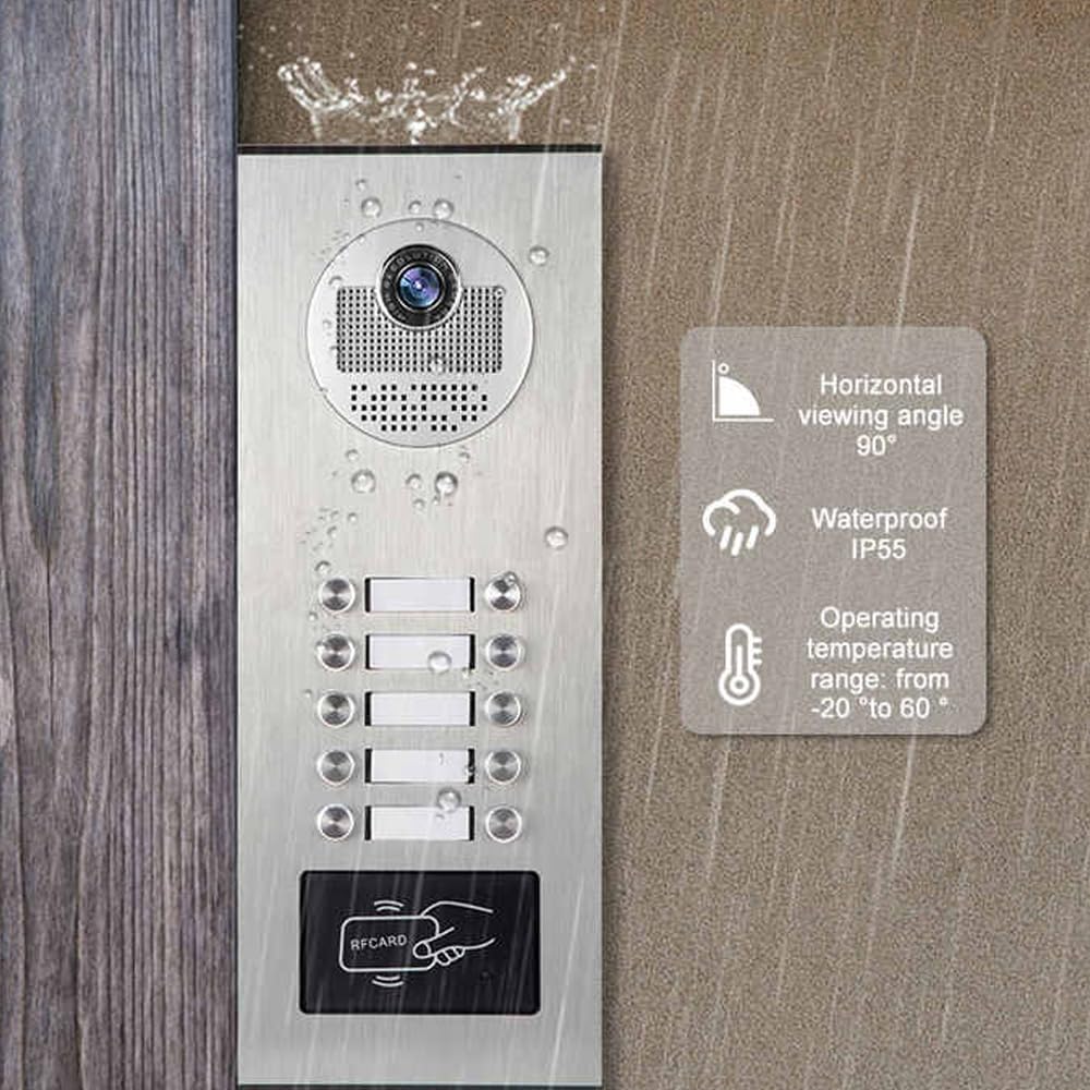 Przewodowy wideodomofon, 7-calowy monitor wideodomofon z pilotami identyfikacyjnymi, dzwonek do drzwi, 2-drożny dźwięk, noktowizor, 1 dzwonek do drzwi + 10 monitorów