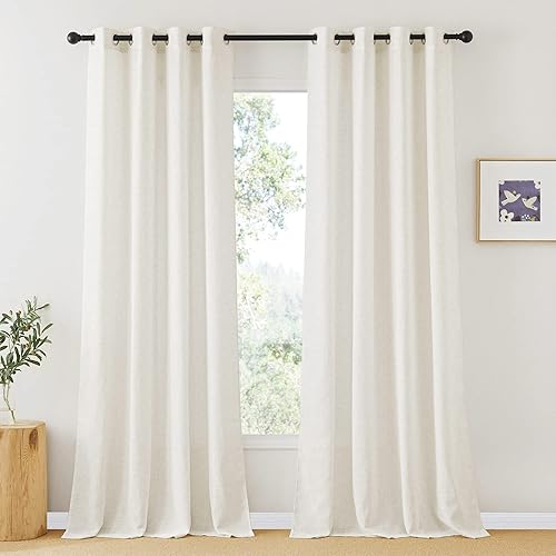 RYB HOME - Cortinas traslúcidas de lino natural para sala de estar, filtrantes de luz, cortinas aireadas para ventana de dormitorio, 52 pulgadas de