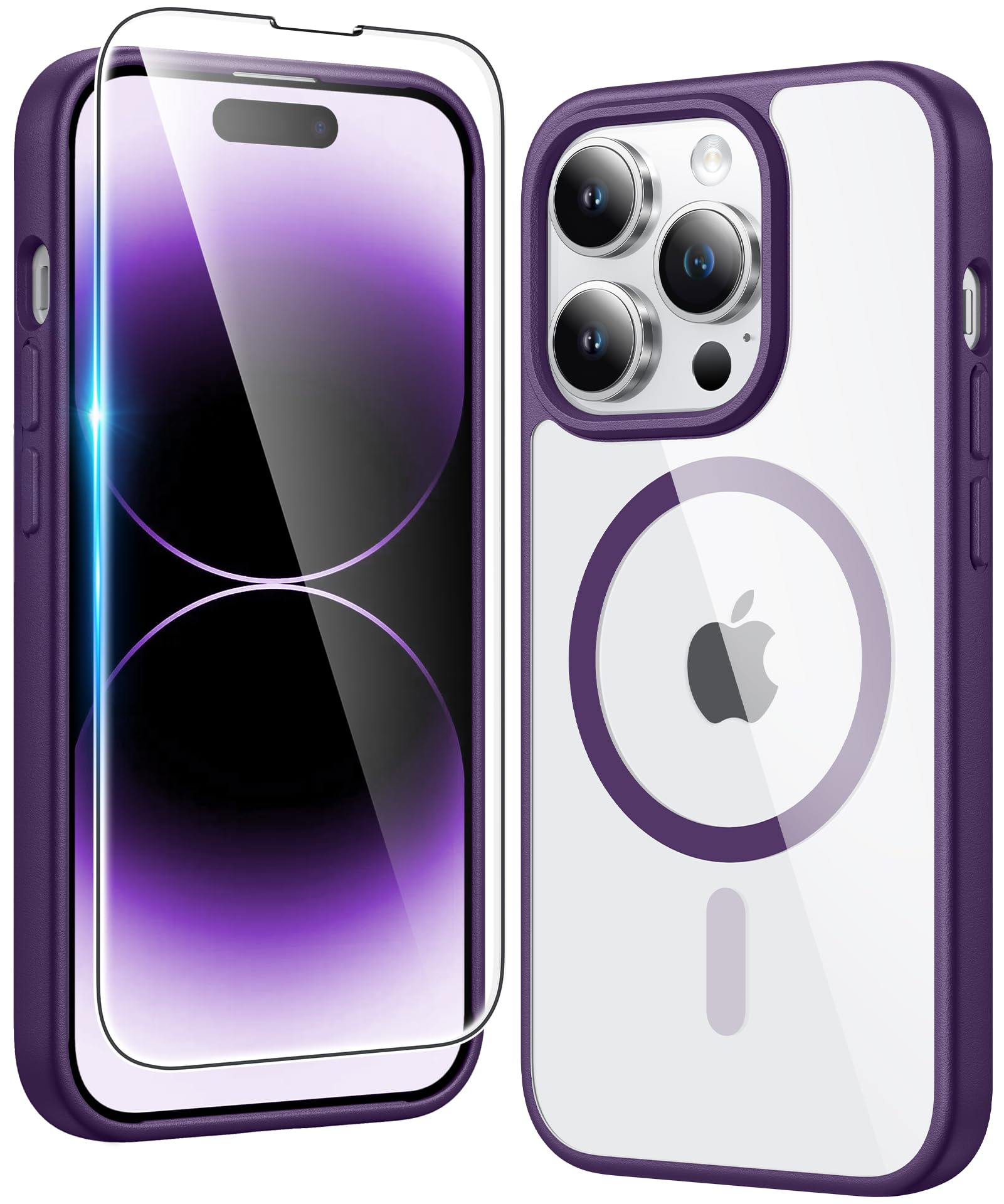 FNTCASE for iPhone 14 Pro Case Compatible with Magsafe Clear Phonecase | Screen Protector, Military Grade Drop Protection, Slim Magnetic Phone Cases, Shockproof Bumper, Transparent Cell Cover