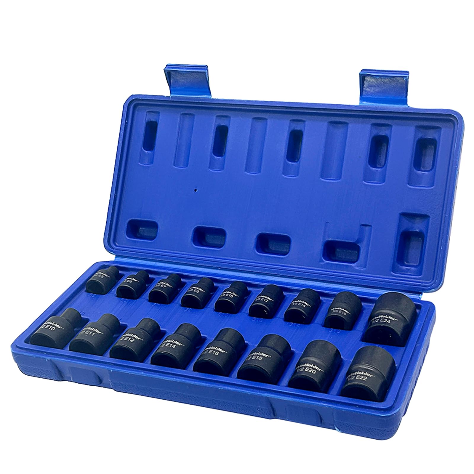 WinHolder 35Peices 6 Point Deep Impact Sockets Set 1/2 Inch Metric 8mm-32mm/8PCS Impact Socket Adaptor 1/4" 3/8" 1/2" 3/4" Step Up/Down Reducer (17pcs E Torx Star Socket Set Blue Case) - Image 4