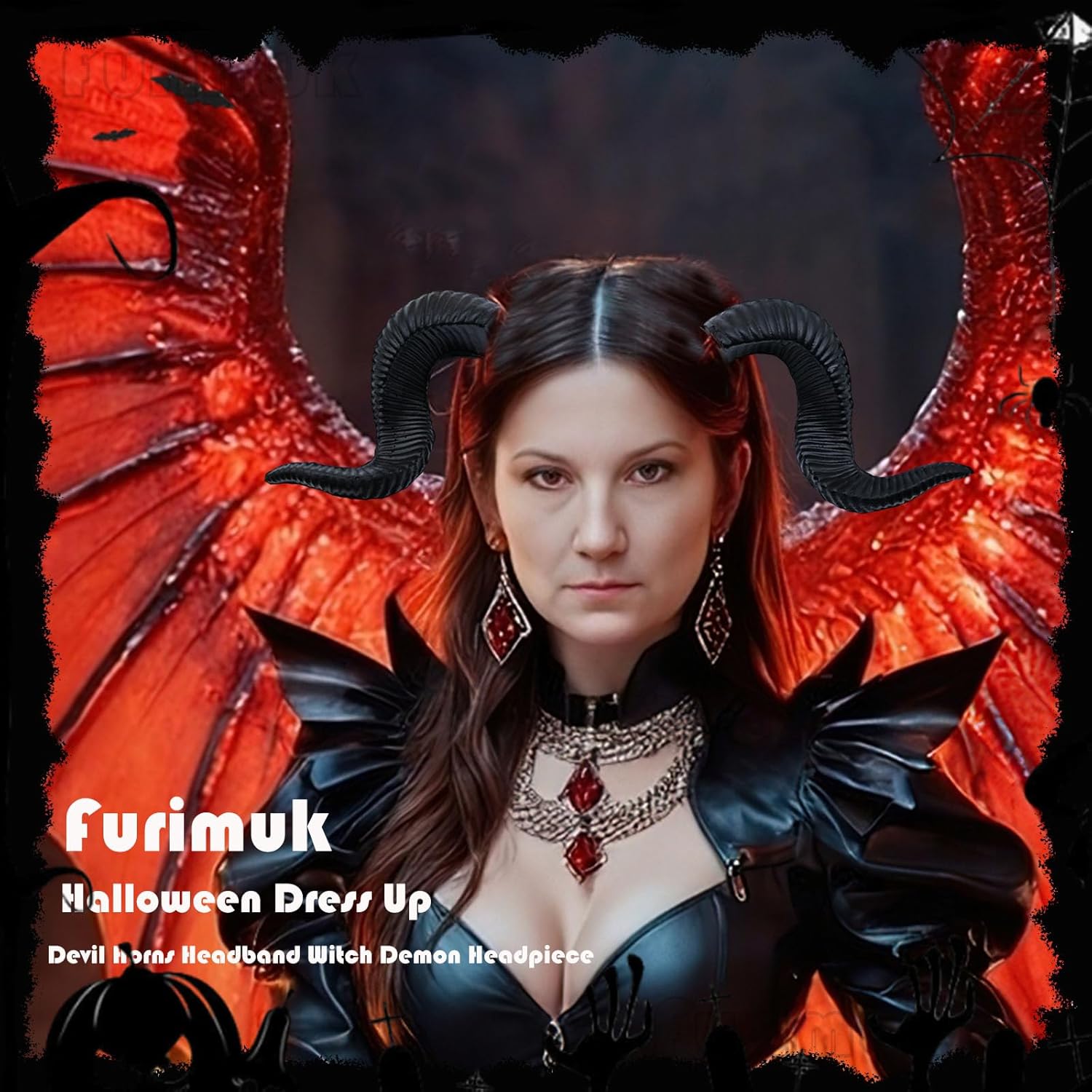 Furimuk Devil Sheep Horns Headband Demon Goat Horn Hairband for Halloween Costume Adult Cosplay Photo Shoot (Black, Medium) - Image 5