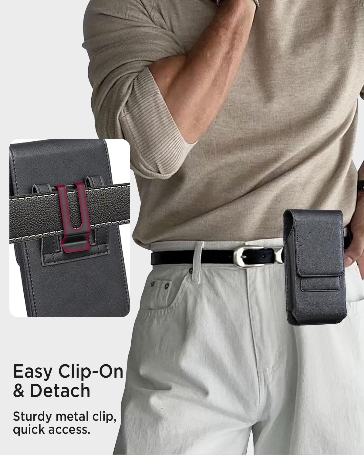 Miimall Étui de Ceinture en Cuir PU pour iPhone 17/16/15/14 Pro Max, Samsung Galaxy S26/S25/S24/S23 Ultra/Plus, [2 Emplacements pour Cartes][Fermeture Magnétique], Femme et Homme, Noir