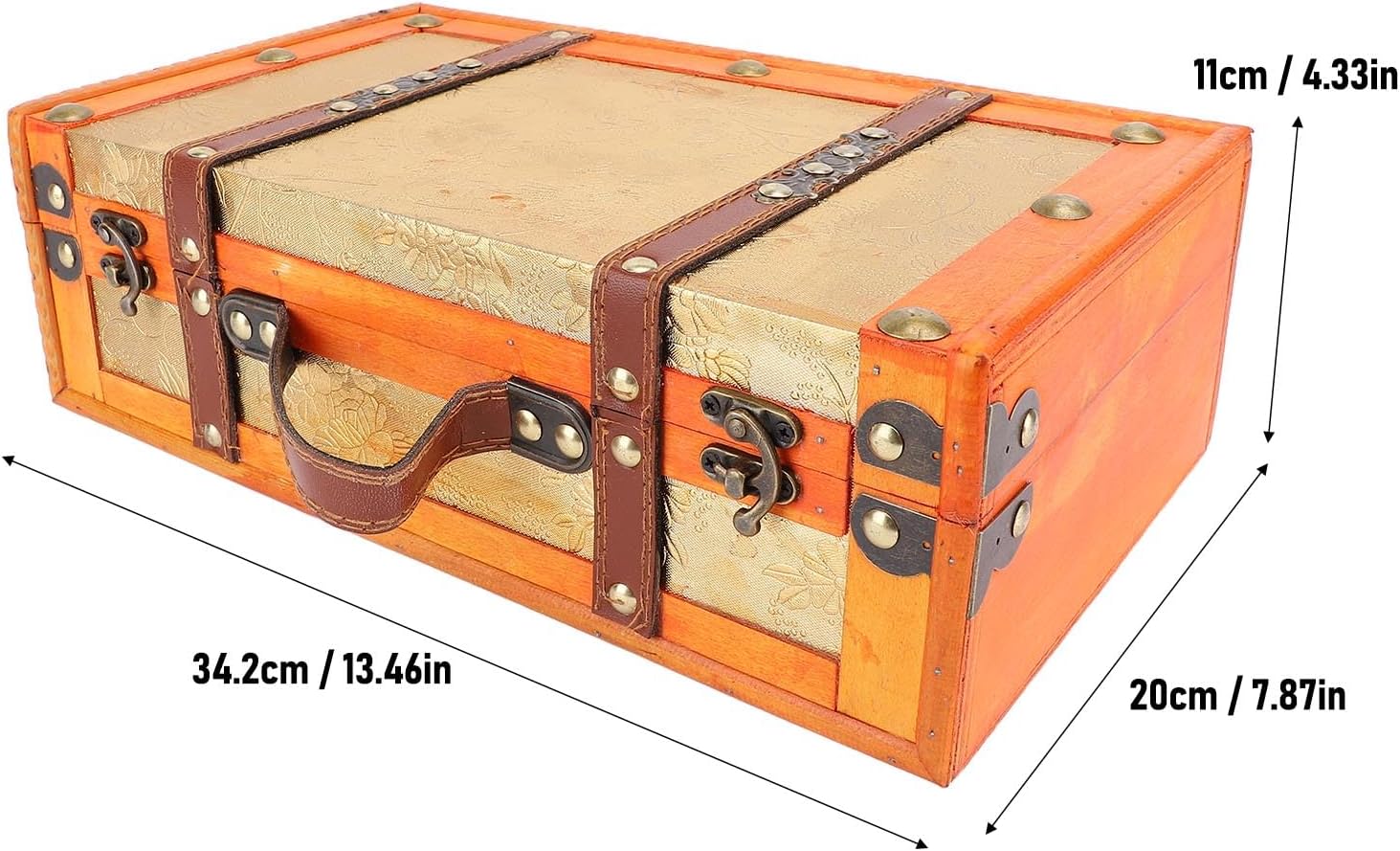 Vintage Wooden Trunk Suitcase, Decorative Storage Box, Aluminum Alloy Fittings, Home Decor and Photo Prop, 13.46x7.87x4.33in