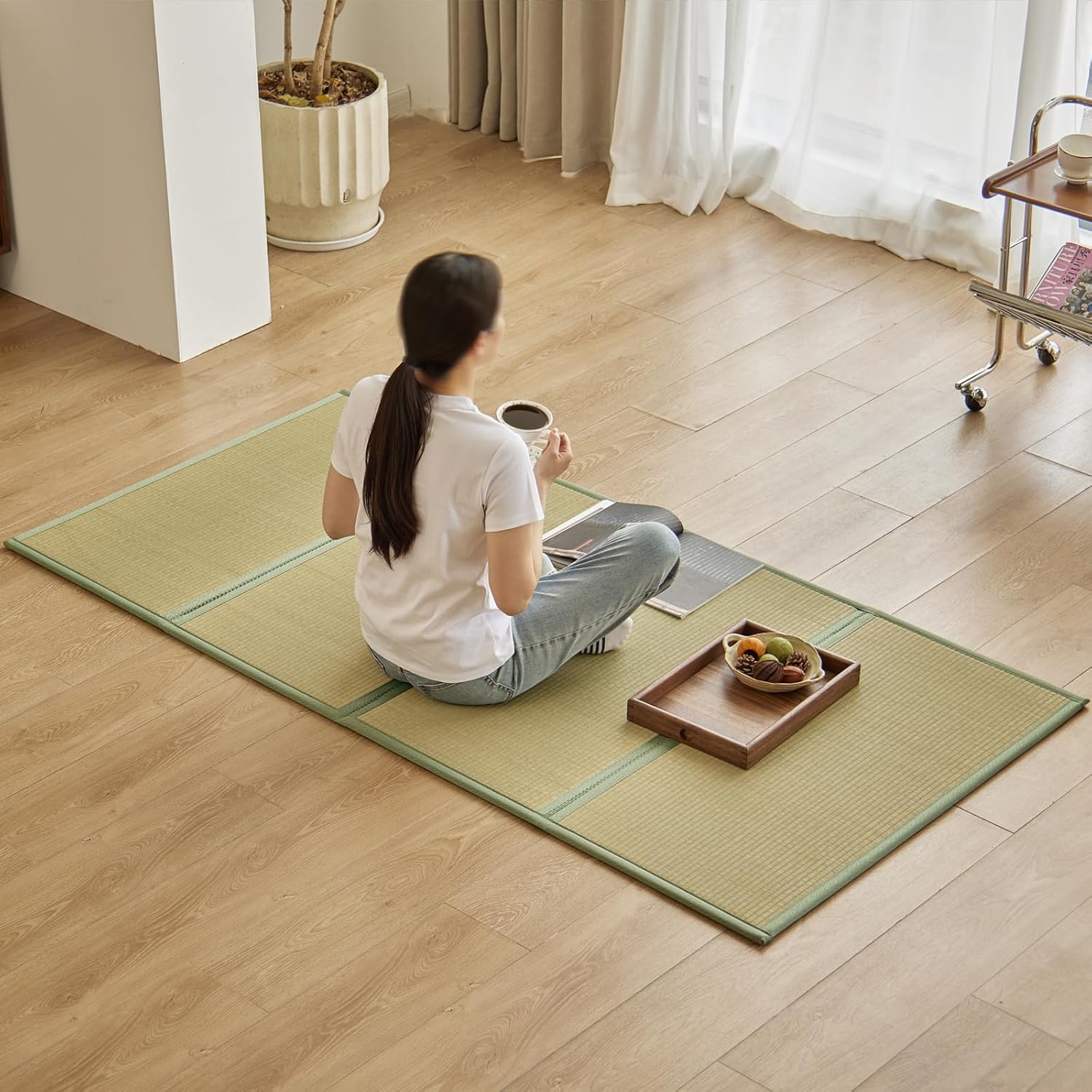 Japanese Tatami Mat,(Twin XL,83" x 39" x 0.5"),100% Rush Grass Portable Folding Mat Futon Mattress Firm Traditional Floor Bed (Twin XL)