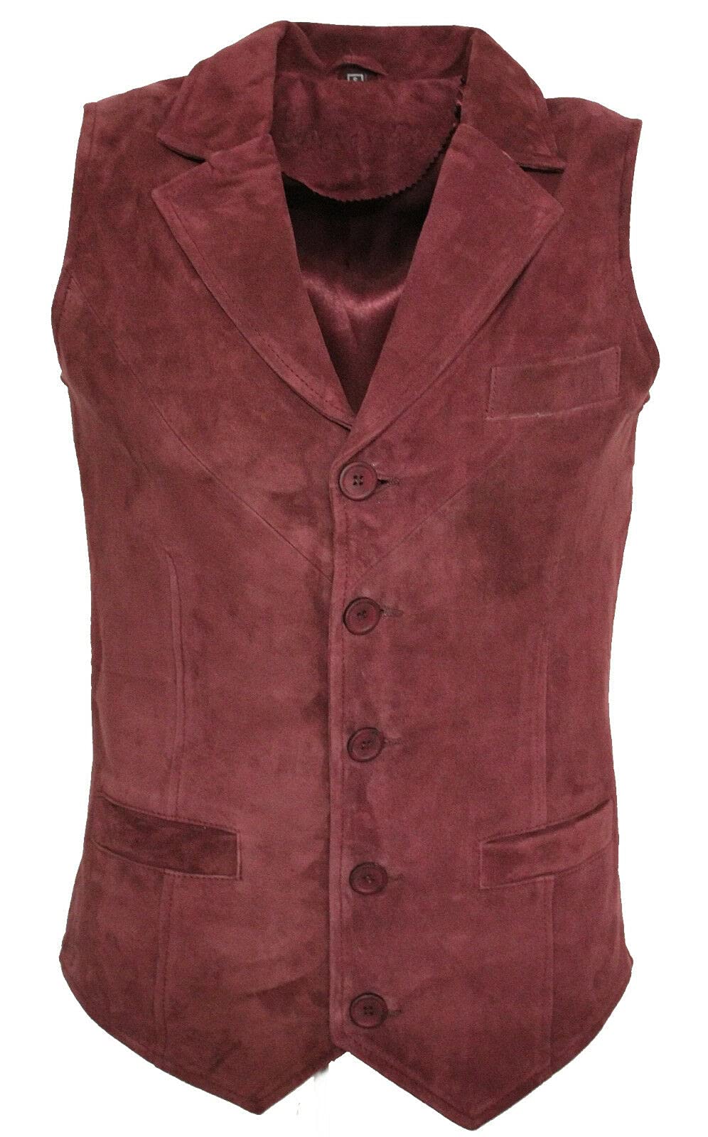 Men's Smart Real Suede Leather Burgundy Gilet Waistcoat Biker Fashion Vest 5XL