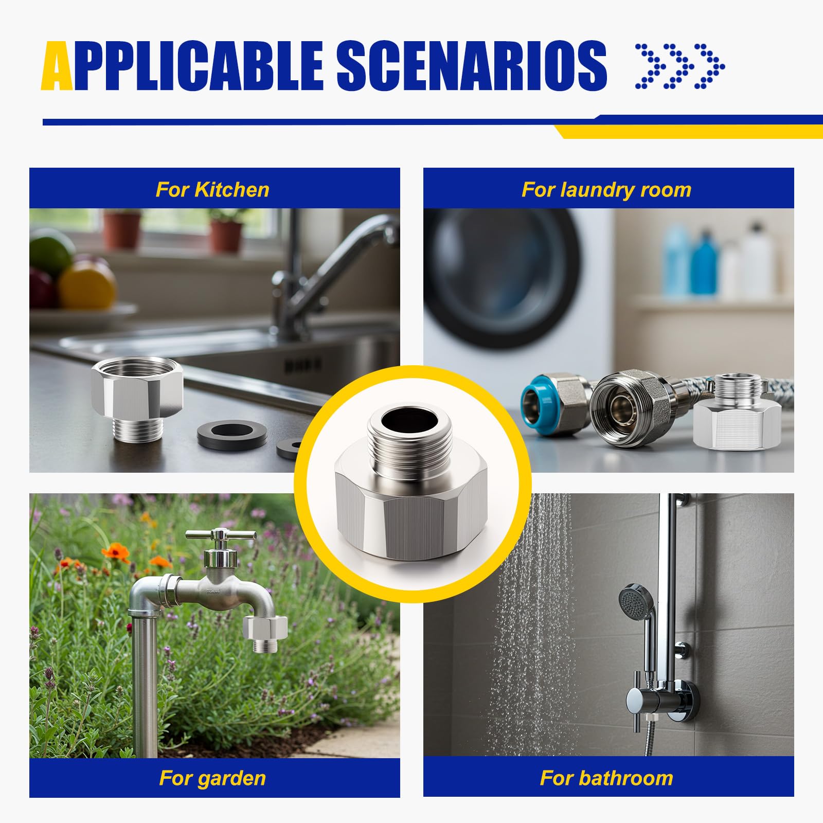 Shimeyao 8 adaptadores de tubería de latón para tubería de agua en hembra de 1/2 pulgada a 3/8 pulgadas, adaptador reductor de compresión para cocina, baño, grifo, manguera de suministro con arandela