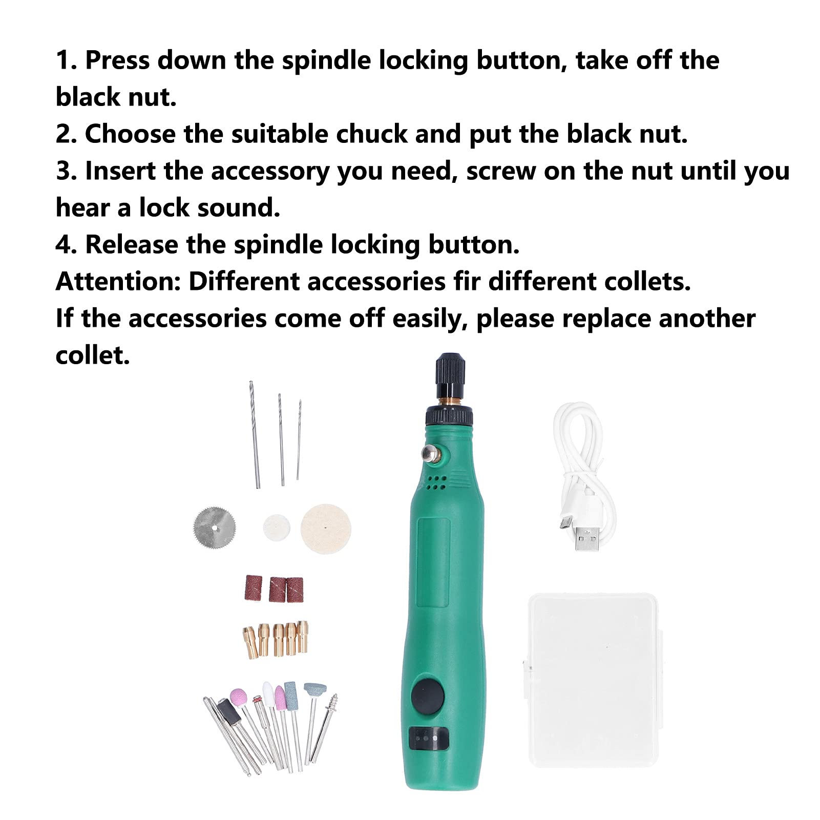 Mini smerigliatrice elettrica, mini smerigliatrice elettrica 3 kit di utensili per smerigliatura portatile senza fili a velocità variabile per fai da te
