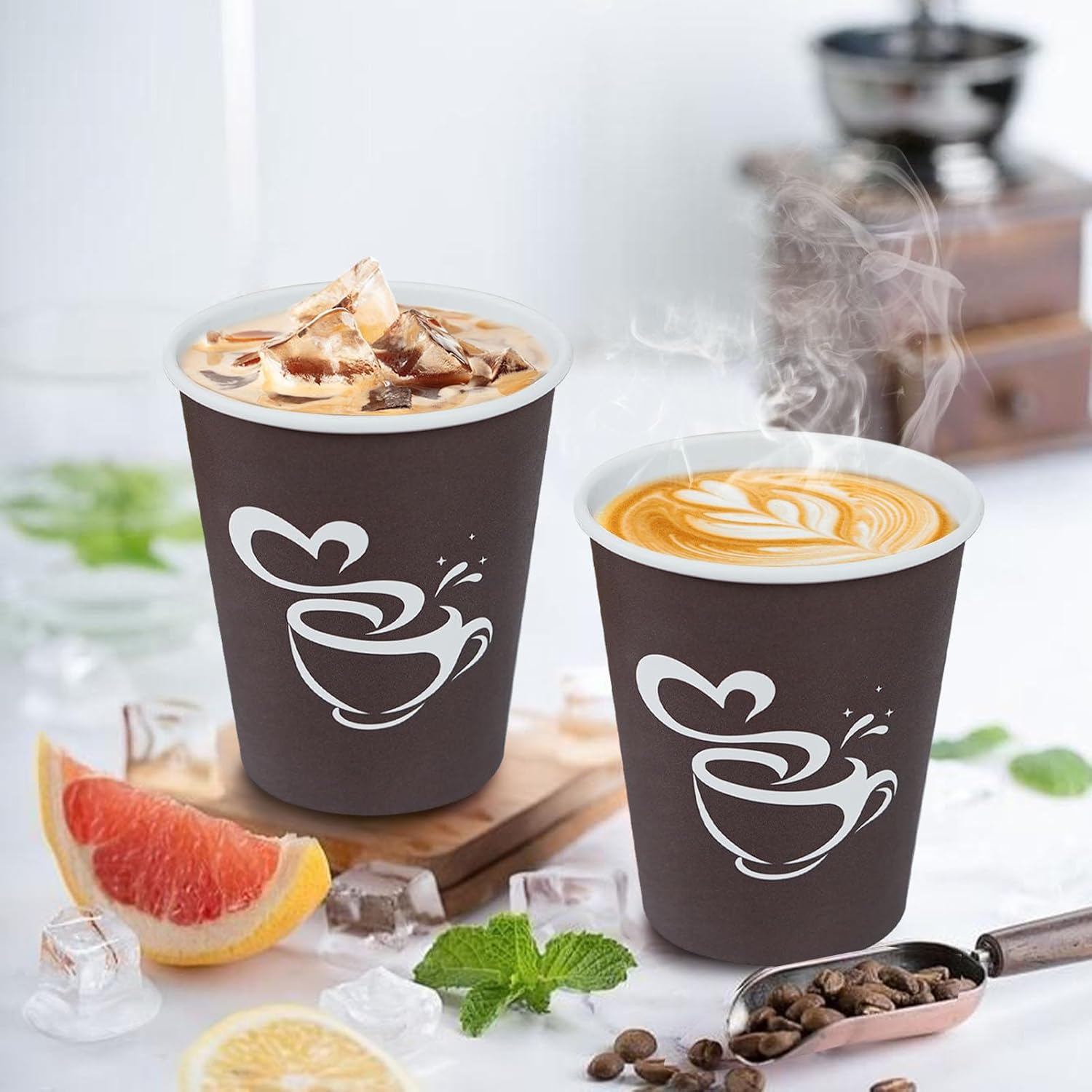 200 Count 10 oz Paper Coffee Cups, Disposable Drinking Cups for Hot or Cold Beverage, 8 ounce Brown Coffee Cups for Party, Business, Travel, Picnic