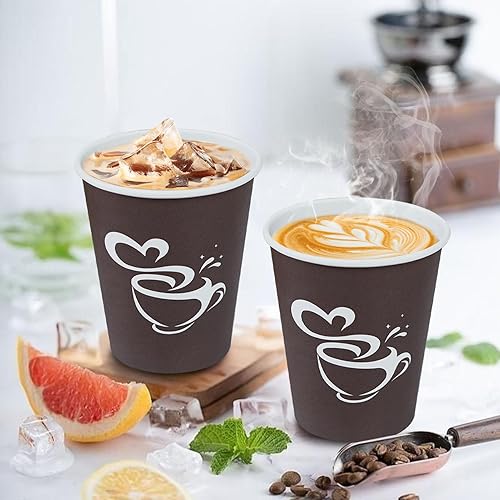 Miniatura 3 de 200 tazas de café de papel de 10 onzas, vasos desechables para bebidas calientes o frías, tazas de café marrón de 8 onzas para fiestas, negocios,