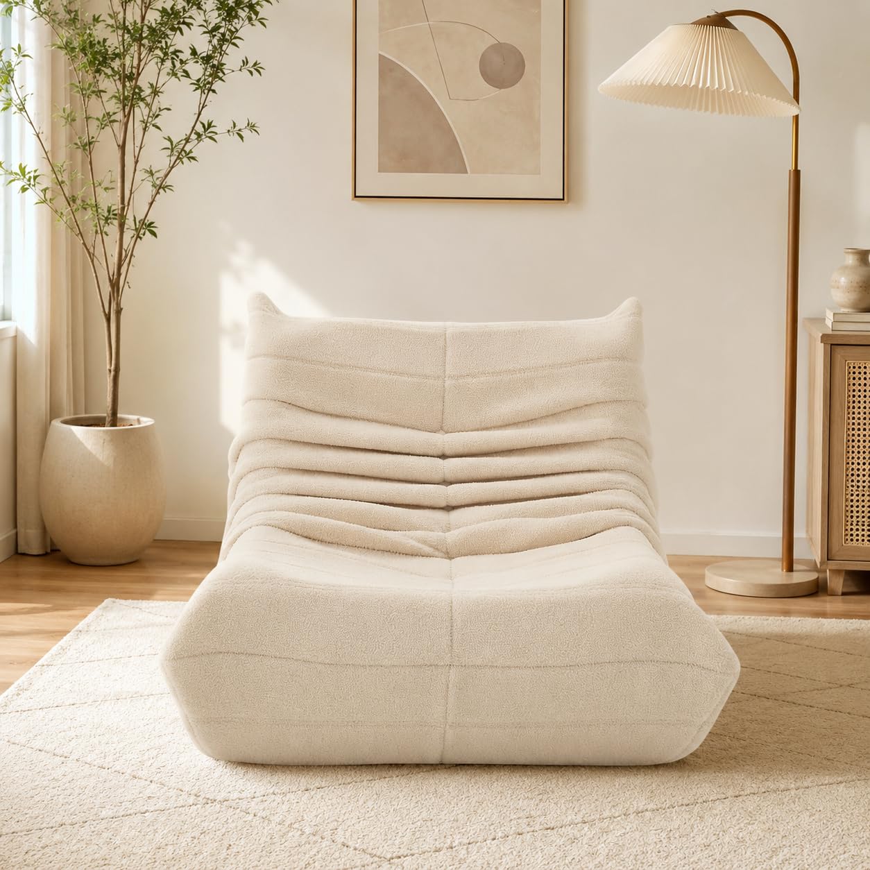 Puff Bean Bag Chair con Relleno Puf para Dormitorio y Salón Cómodo Uso en el Salón, Oficina o Café (Beige)