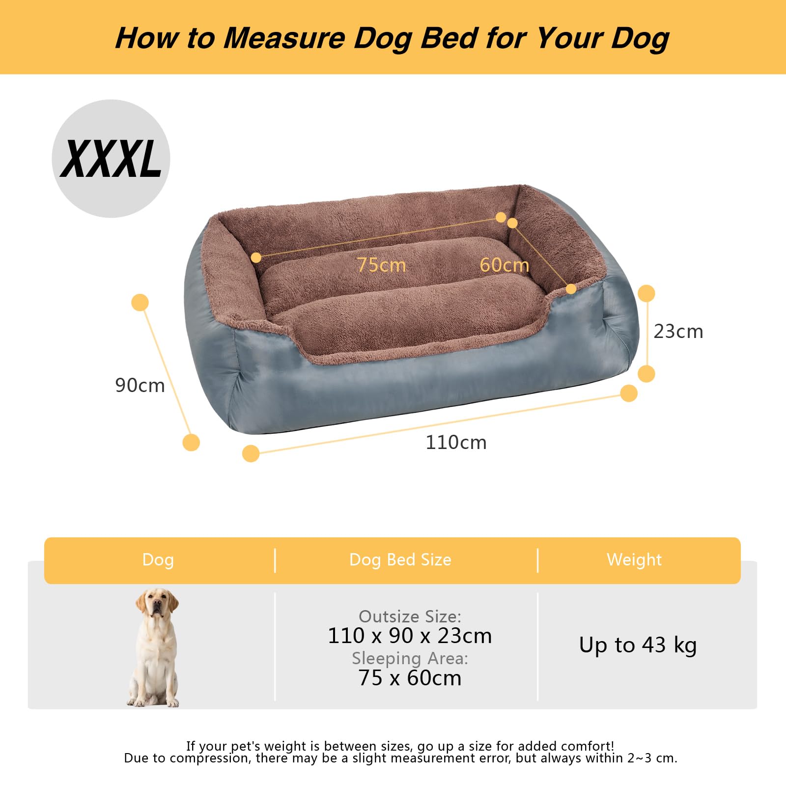 wrturisk Extra Large Dog Bed, Orthopedic Dog Bed with Sides, Washable Rectangle Calming Pet Bed with Nonskid Bottom, Grey - Image 2
