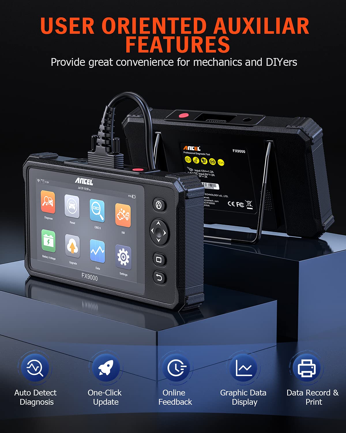 ANCEL FX9000 OBD2 Scanner Outil de Diagnostic de Tout Le Système Lecteur de Code Automobile avec 26 Services, Saignement ABS, BMS, DPF, IMMO, étalonnage SAS, EPB, TPMS, Réinitialisation de l'huile