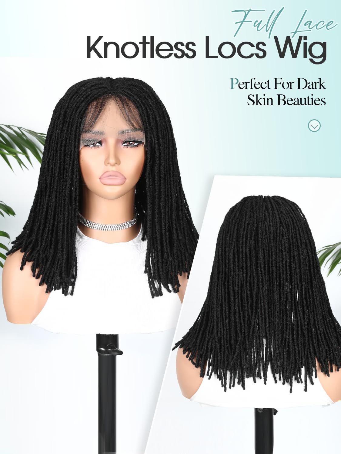 quickwig Quick Wig Full Lace Dreadlock Wig with Baby Hair Short Faux Locs Wig for Black Women and Men Lightweight Pre-Plucked Micro Locs Wig African American Synthetic Twist Braid Wigs (1B)