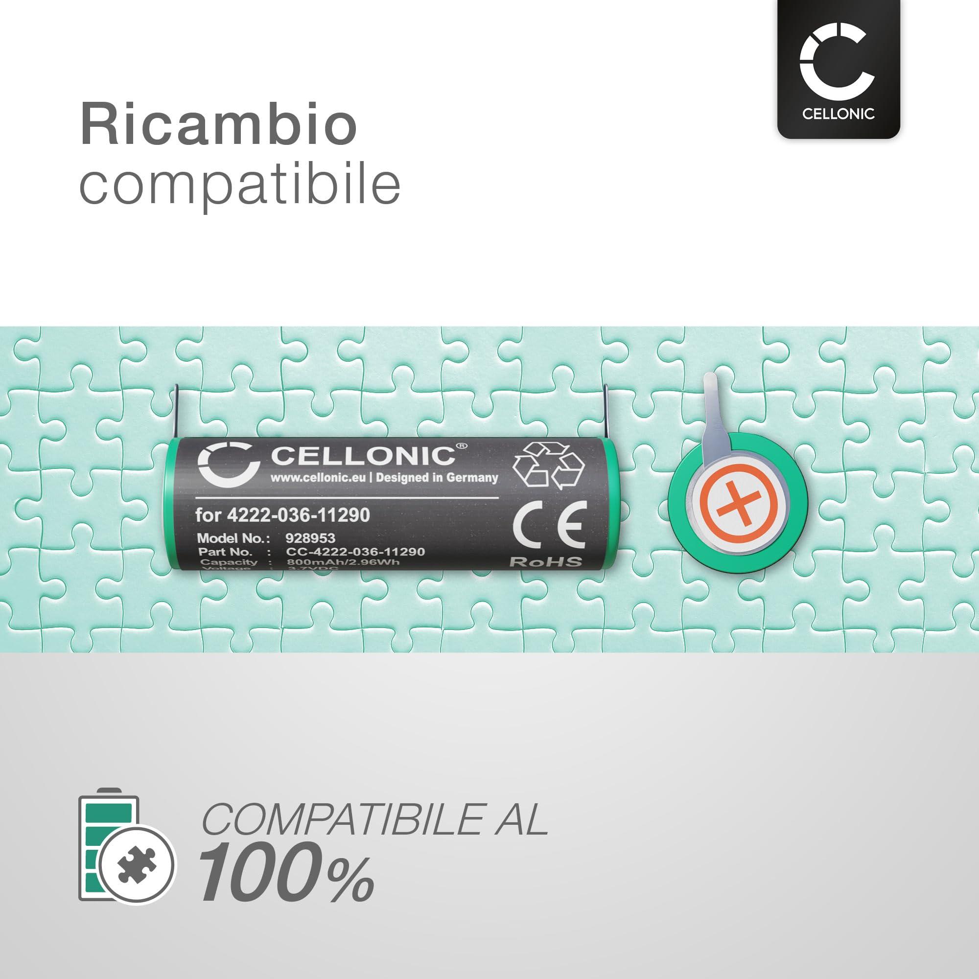 Batteria Ricaricabile Li-Ion 18500 3.7V 1300mAh Con Lame Per Saldatura - ALCAPOWER - Foto 5