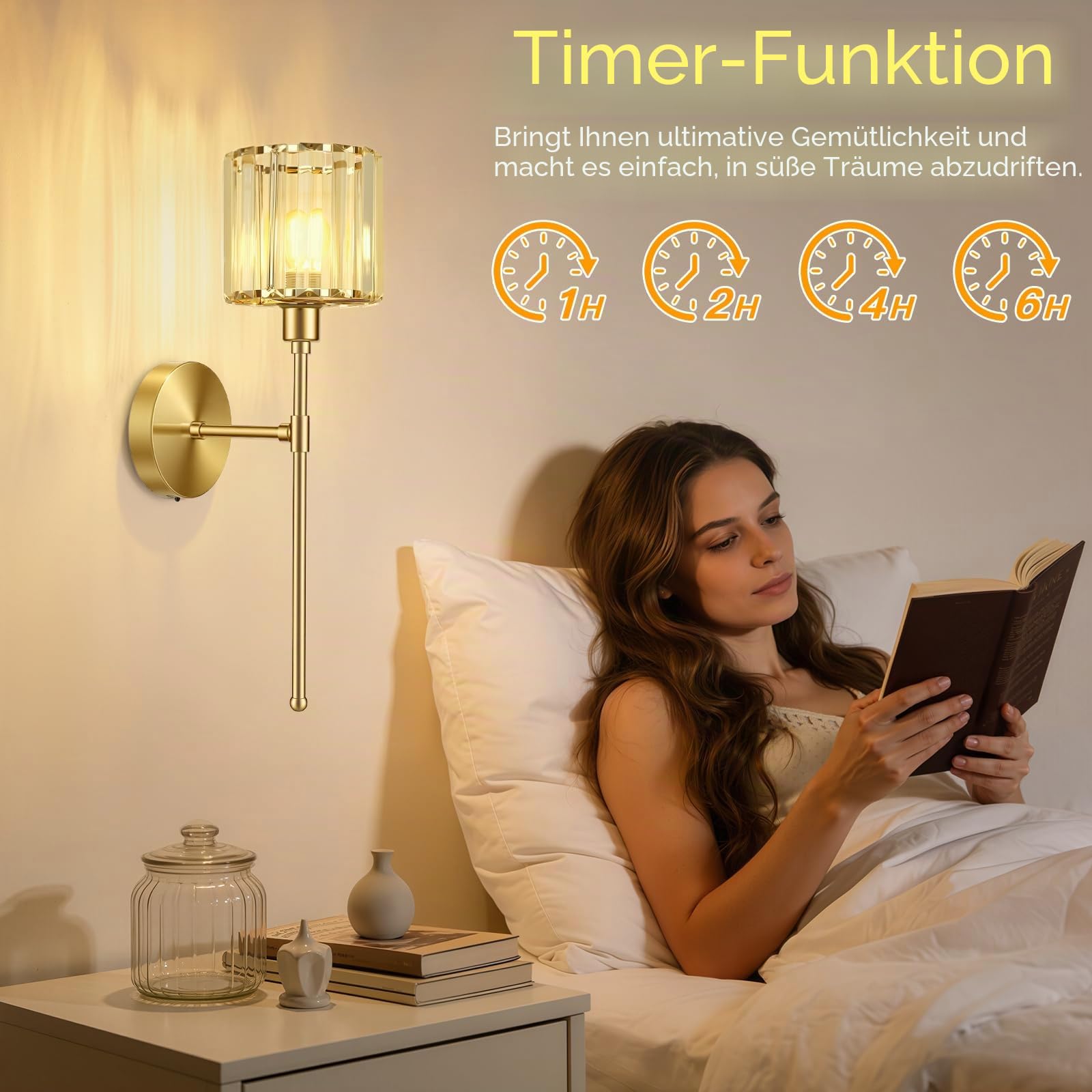 LED Wandleuchte Innen Akku 2 Stück - Kristall Wandlampe Innen Dimmbare 3 Farbtemperatur - 45CM Gold Wandlampe mit Schalter und Fernbedienung für Wohnzimmer Schlafzimmer Treppenhaus TV Wand