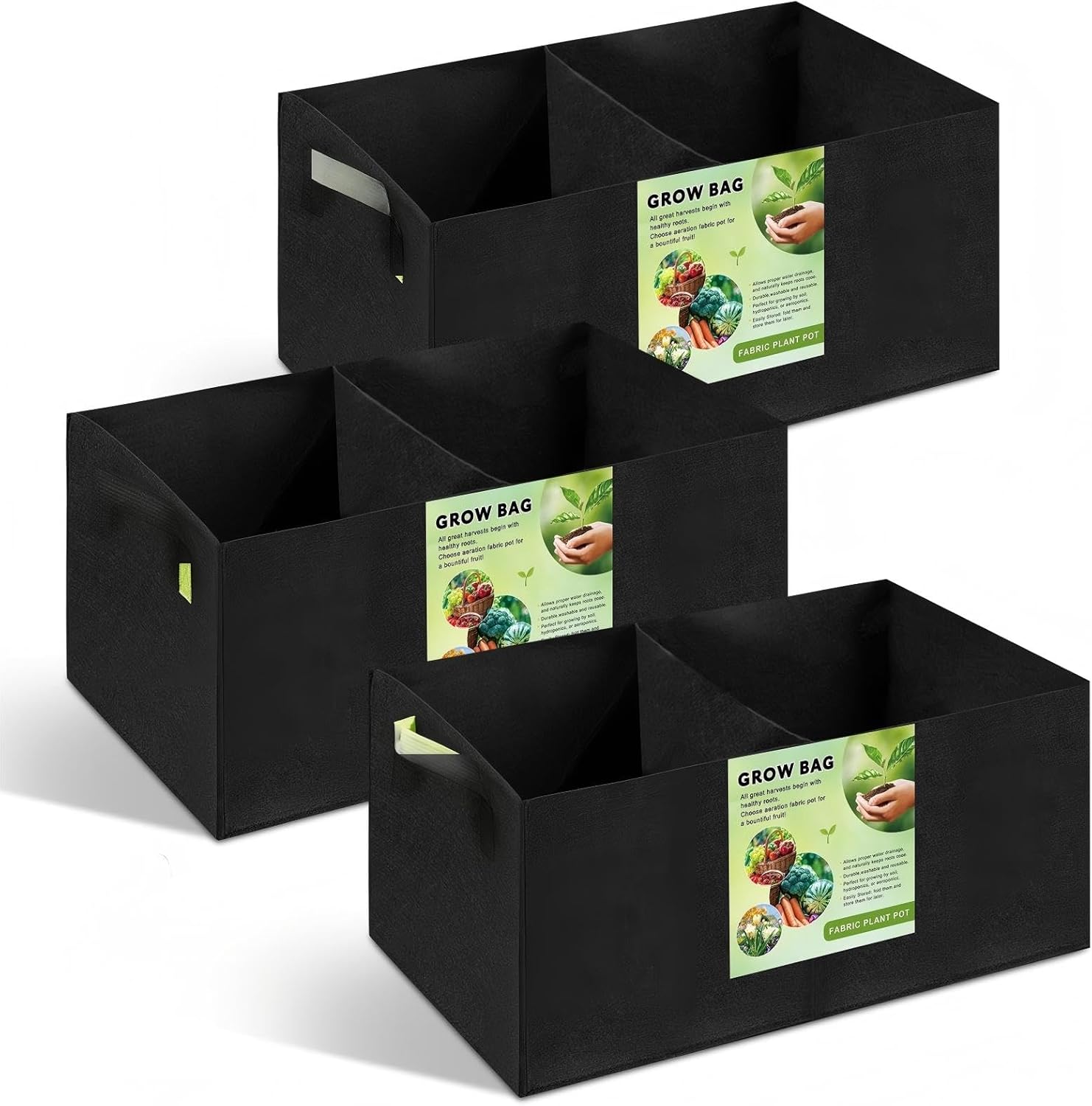 FACULX 3 Pack Planting Bags,2 Compartment Breathable Fabric Elevated Garden Bed, Rectangular Planting Pots, Suitable for Vegetables, Flowers, Fruits/Flowers, with Handles (59.5cm*30cm*30cm)