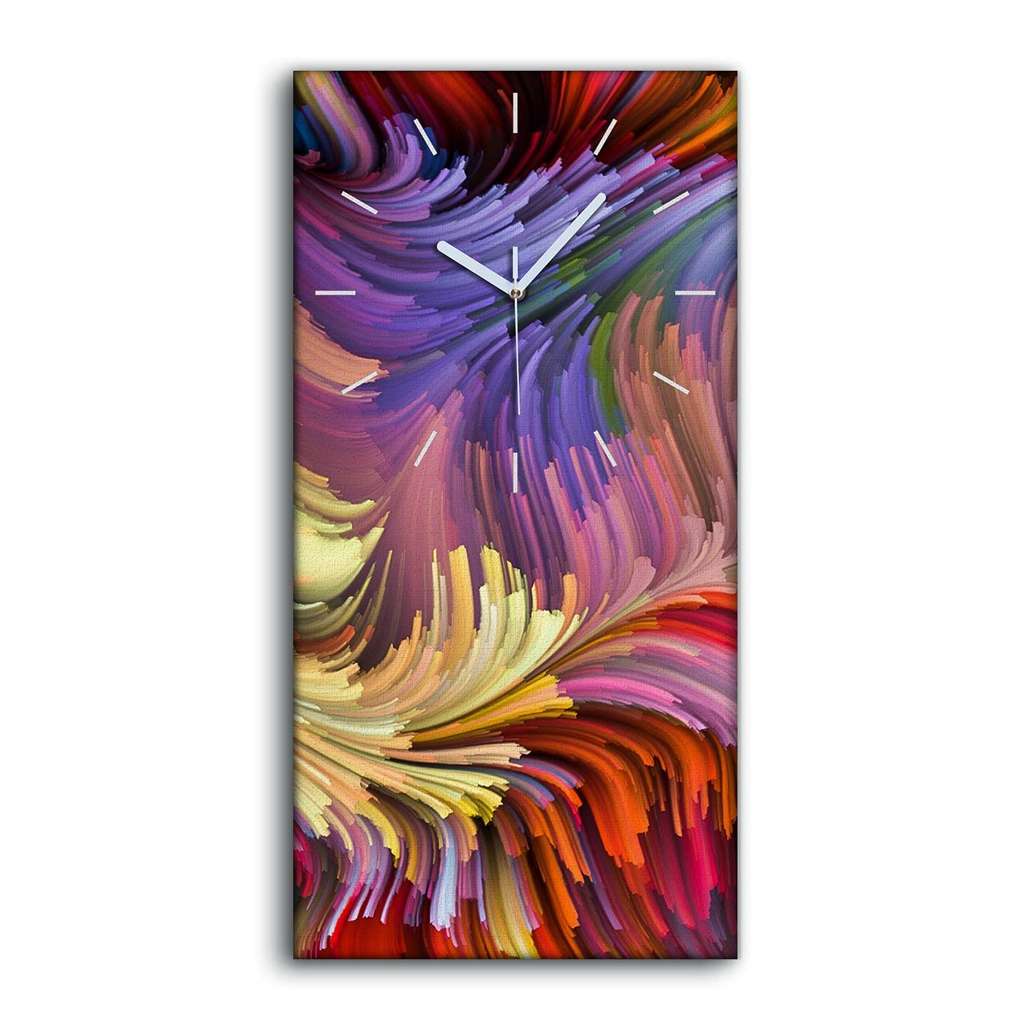 Horloge sur Toile antibruit 30x60cm grand tableau design abstrait laque liquide