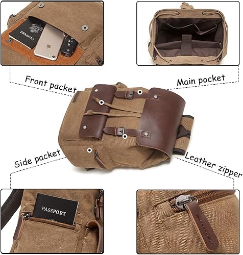 Miniatura 5 de LACATTURA Mochila de cuero vintage para hombres y mujeres, mochila de lona de mezclilla para portátil