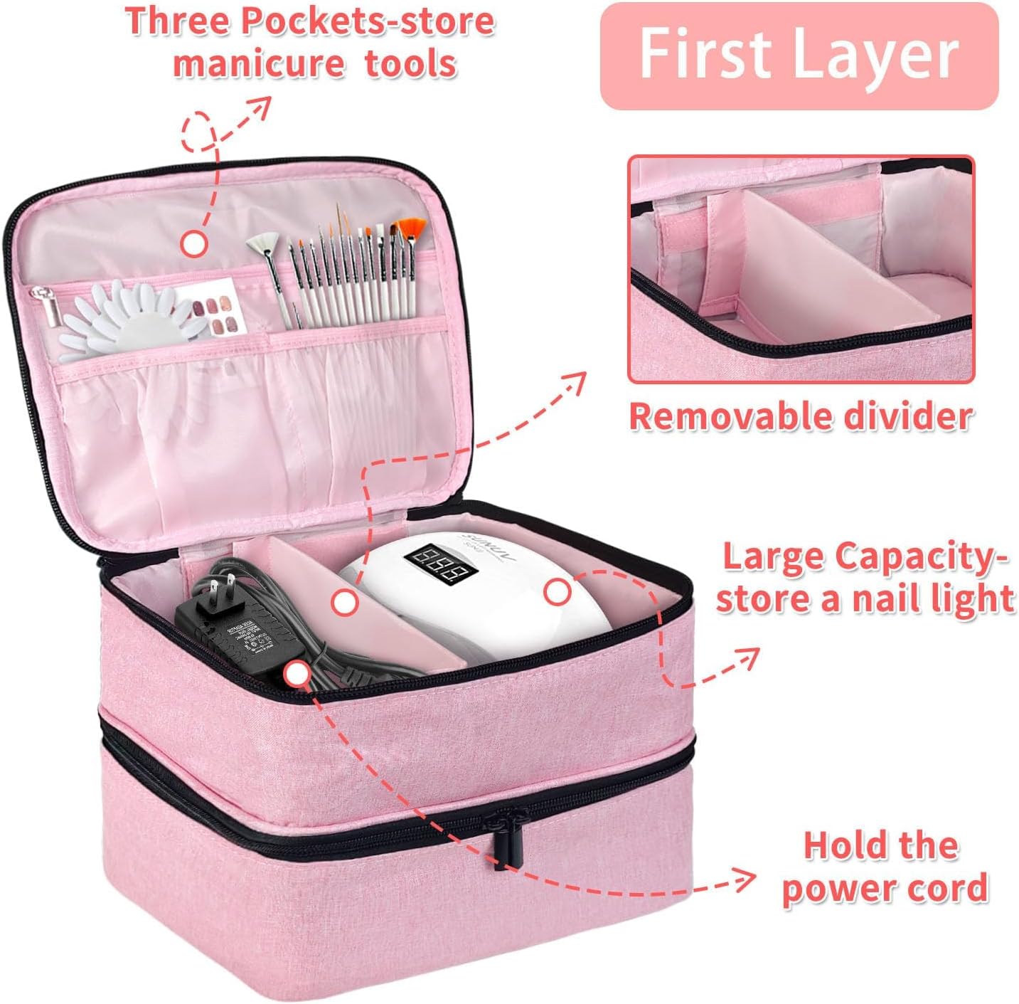 Nail Polish Organizer Bag Holds 30 Bottles, Pink image 3
