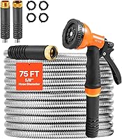 VEVOR 75ft Stainless Steel Garden Hose - Rust-Proof, Kink-Free, Lightweight Metal Hose with 10-Function Nozzle for Yard & Car Wash