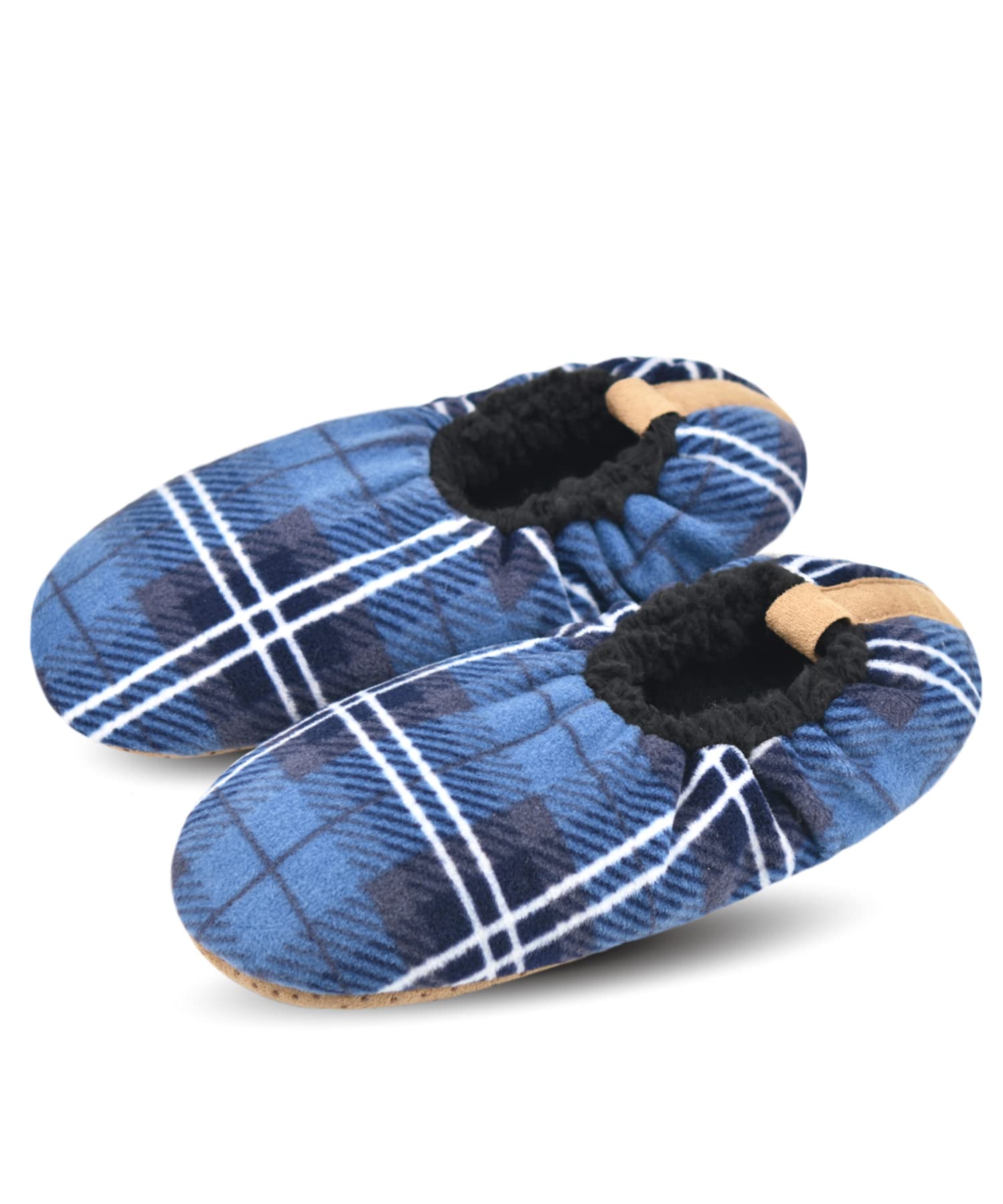 DICUIRD Mens Soft Soles Slipper Socks With Grippers, Cozy&Warm Sherpa Lining Slippers With Non Skid Bottoms, Fuzzy House Slippers