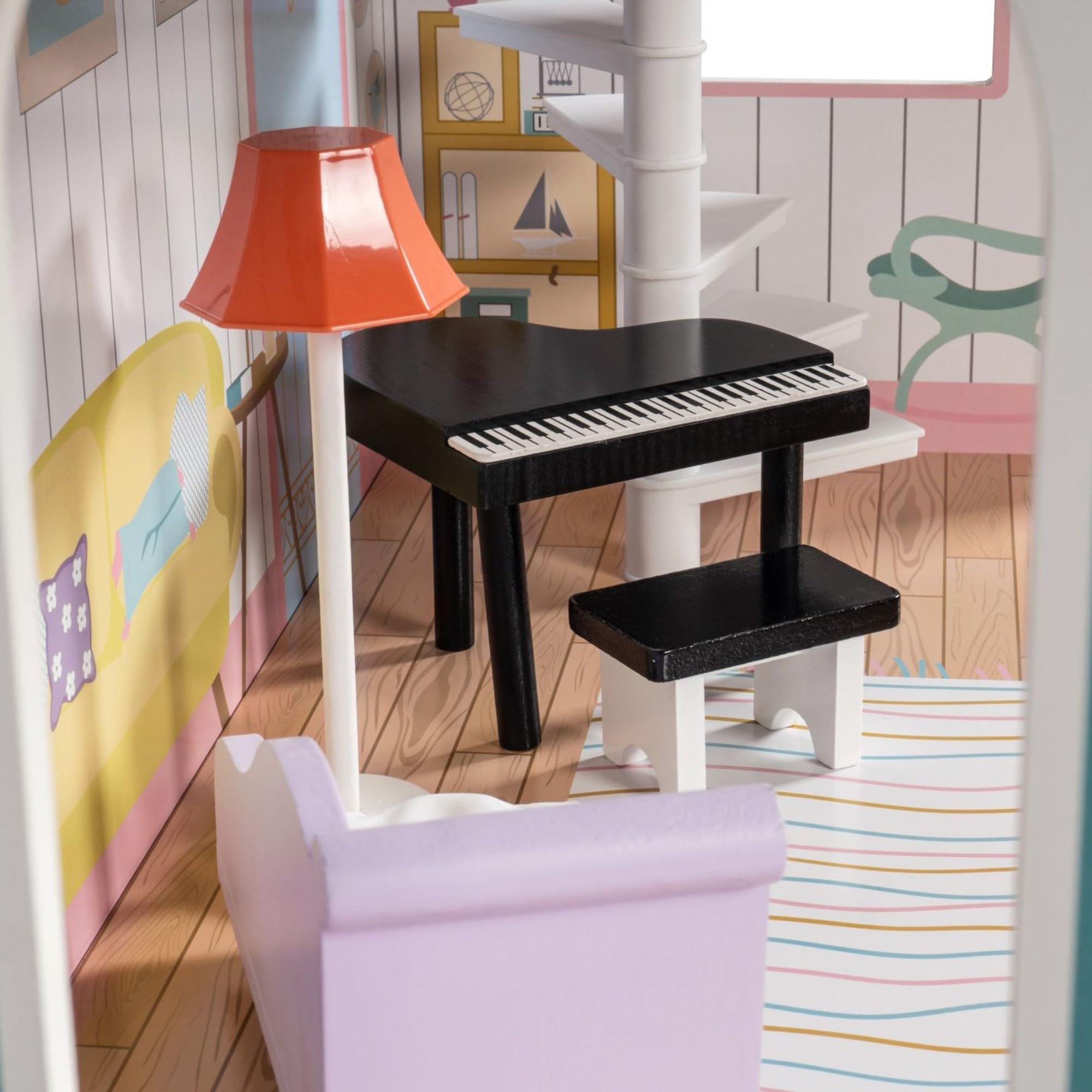 Mamabrum Casa de Muñecas de Madera XXL con LED – Casita de Muñecas de 3 Pisos con Muebles, Jardín y Accesorios – Casa de Barbie de Madera Educativa para Niñas +3 Años