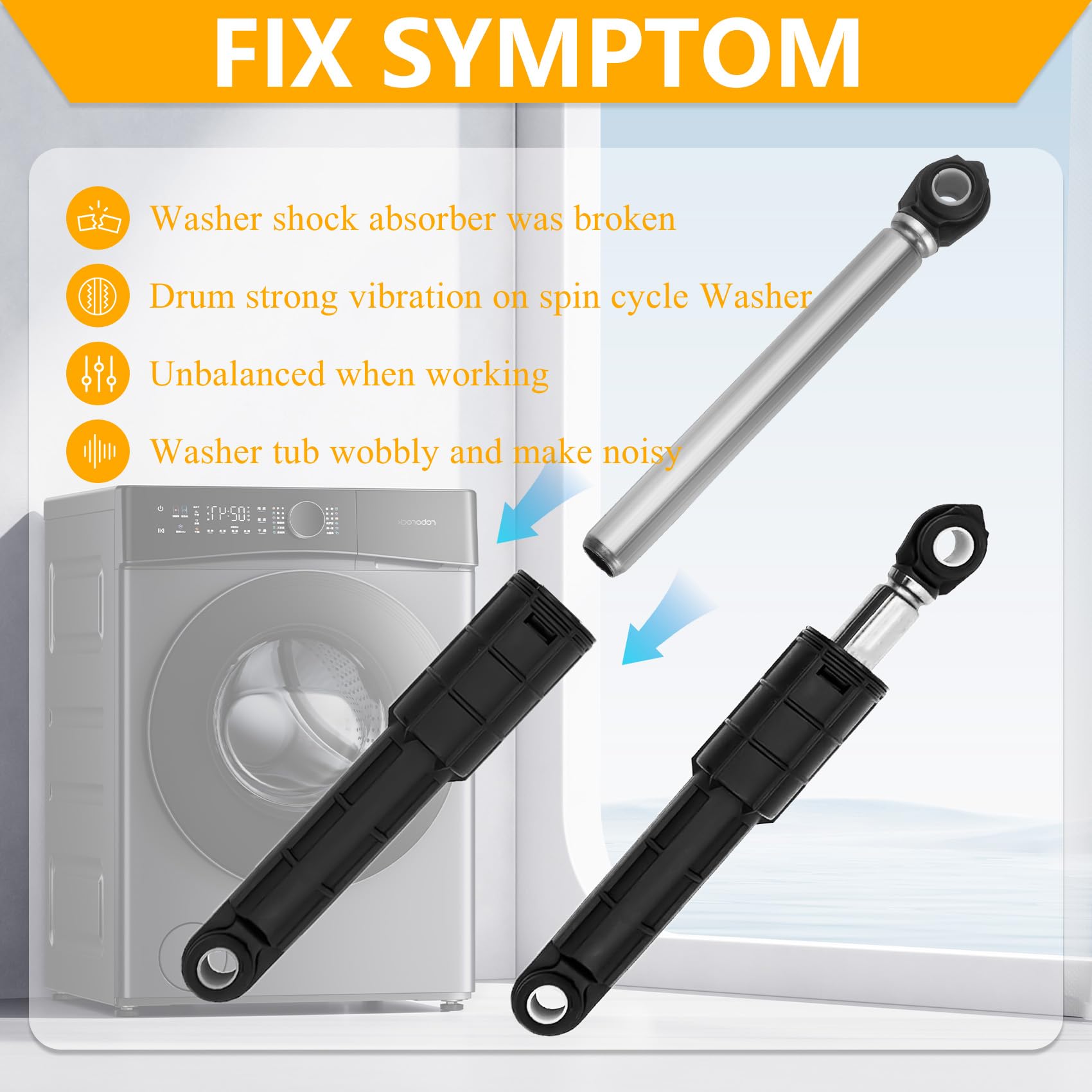 Replacement Shock Absorber For Bosch Washing Machines - 2 Pack (Part #642112 / 491694) - Fixes Shaking, Noise, Erratic Movement - 1 Year Warranty