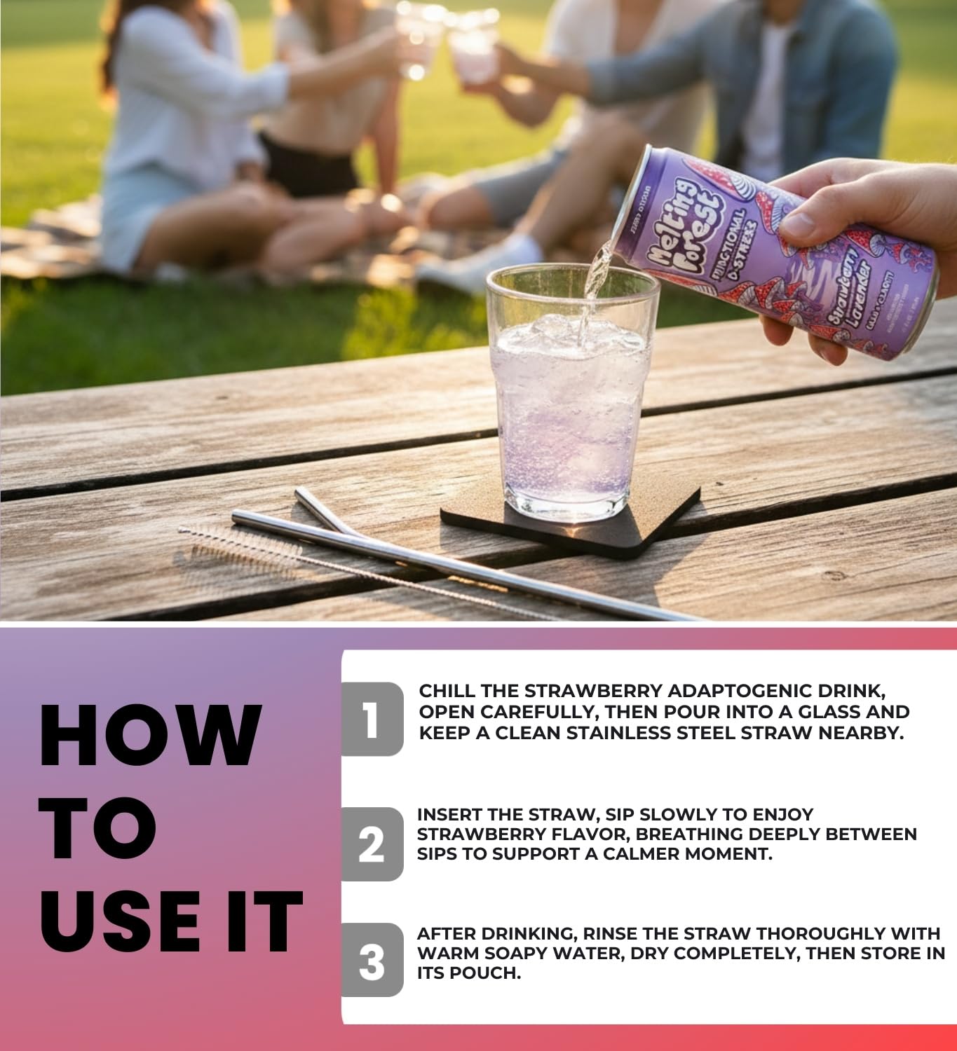 Water Sp Adp Strawberry Lav, 12 FO Bundle with Straw – Mushroom Drink Refreshing Strawberry Lavender Flavored Water for Hydration & Enjoyment — Gift Set (2 Items)