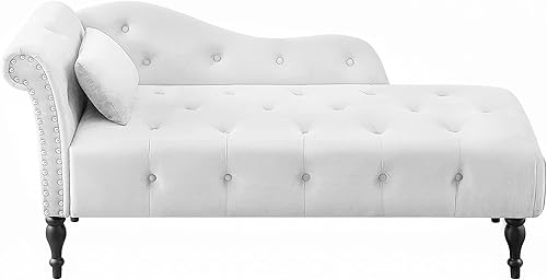 Miniatura 130 de Polibi Tumbona pequeña de 58 pulgadas con cabeza de clavos, moderna tumbona de terciopelo copetuda para sala de estar u oficina, sofá de descanso /