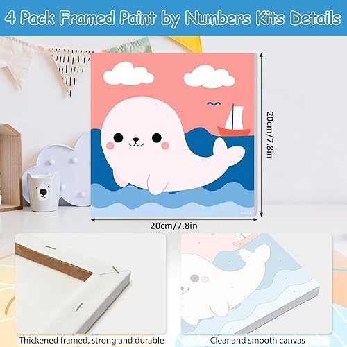 Miniatura 2 de EOBROMD Mrine Life - Paquete de 4 kits de pintura enmarcada por números para niños, kits de bricolaje para niños de 4 a 8 a 12 años, pintura sobre