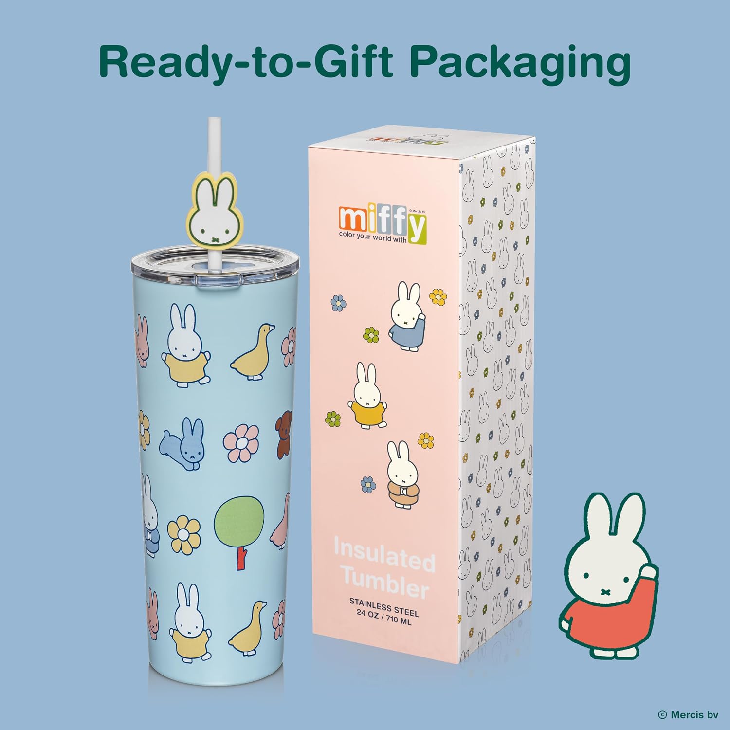 Dragon Glassware | Miffy Stainless Steel Tumbler with Straw, 24 oz - Blue